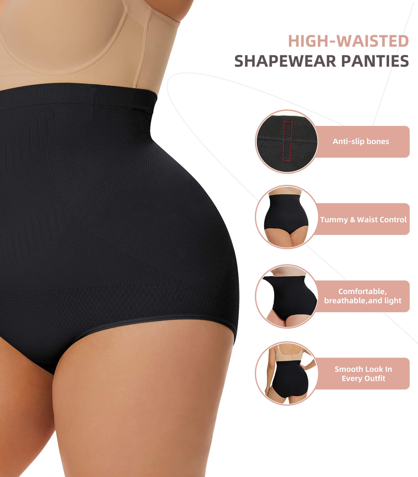 MANIFIQUE Plus Size Body Shaper Tummy Control Panty - Shapewear for Women, Black+Beige, 2-Pack