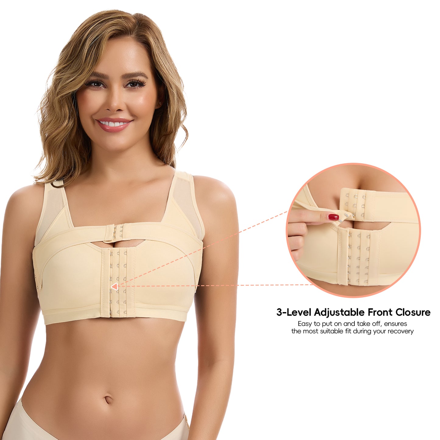 Vaslanda Mastectomy Bras for Women Front Closure Post Surgery Compression Bras Breast Augmentation Mastectomy Bra
