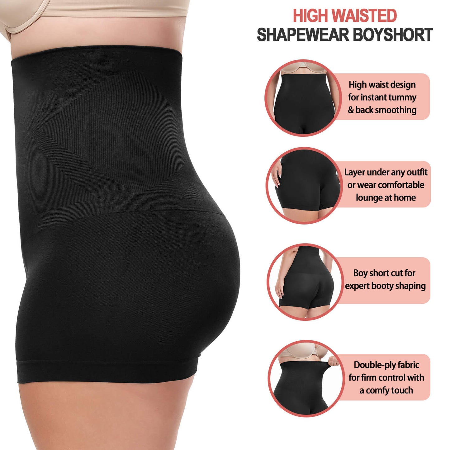 MANIFIQUE Plus Size Shapewear Shorts - High Compression Shapewear for Women Tummy Control - Boy Shorts for Women