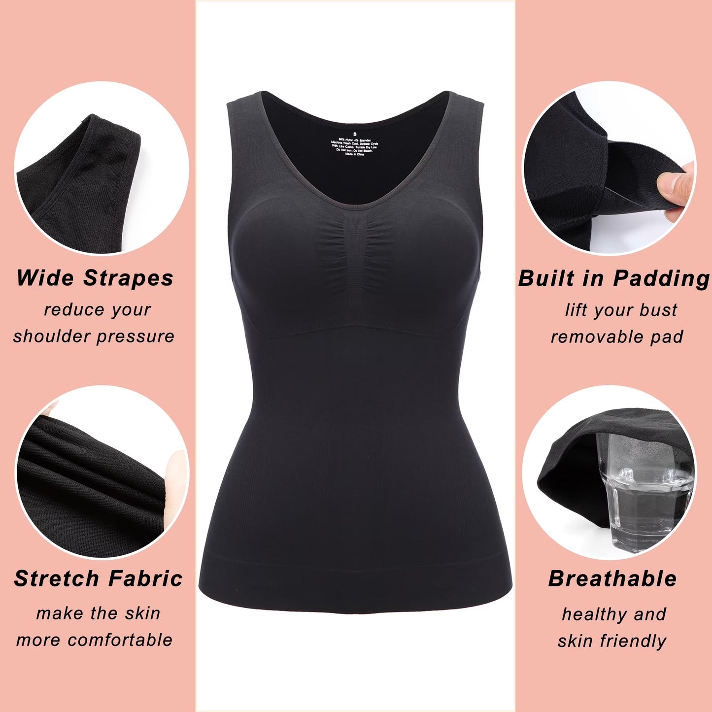 COMFREE Shapewear Camisoles with Built in Bra Tummy Control Compression Tank Tops for Women Body Shaper Padded Tanks