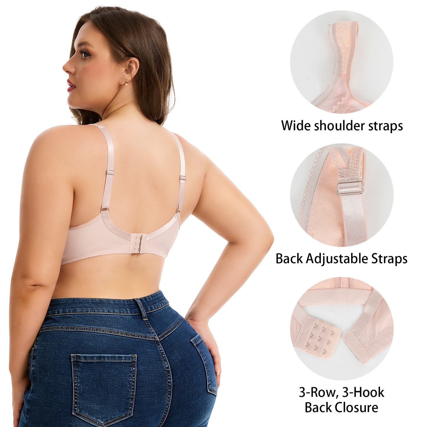 Vaslanda Women's Plus Size Full Coverage Bra Wireless Minimizer Bra No Underwire Comfort Everyday Bra for Full Figure XL-4XL