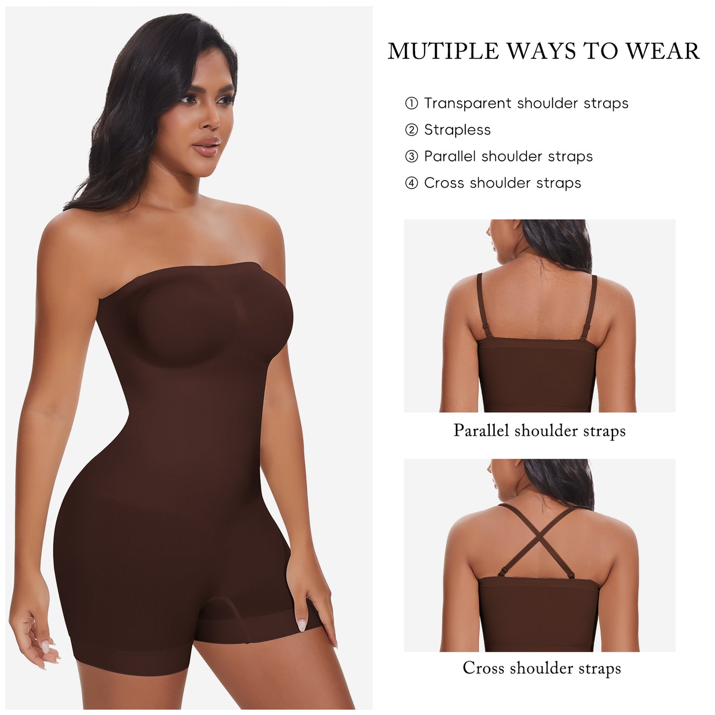 Vaslanda Strapless Shapewear for Women Seamless Tummy Control Bodysuit with Removable Straps