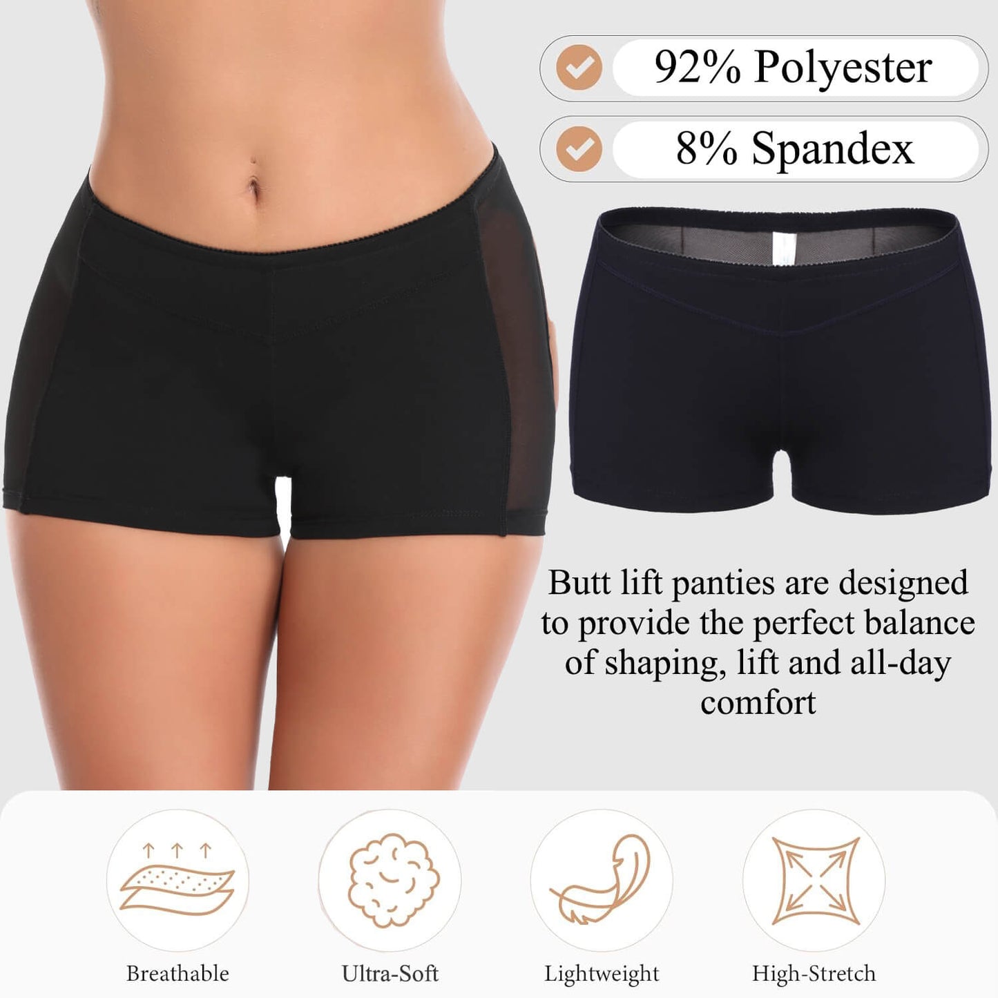MANIFIQUE 2 Packs Women's Butt Lifter Shapewear Underwear Body Shaper Enhancer Panties