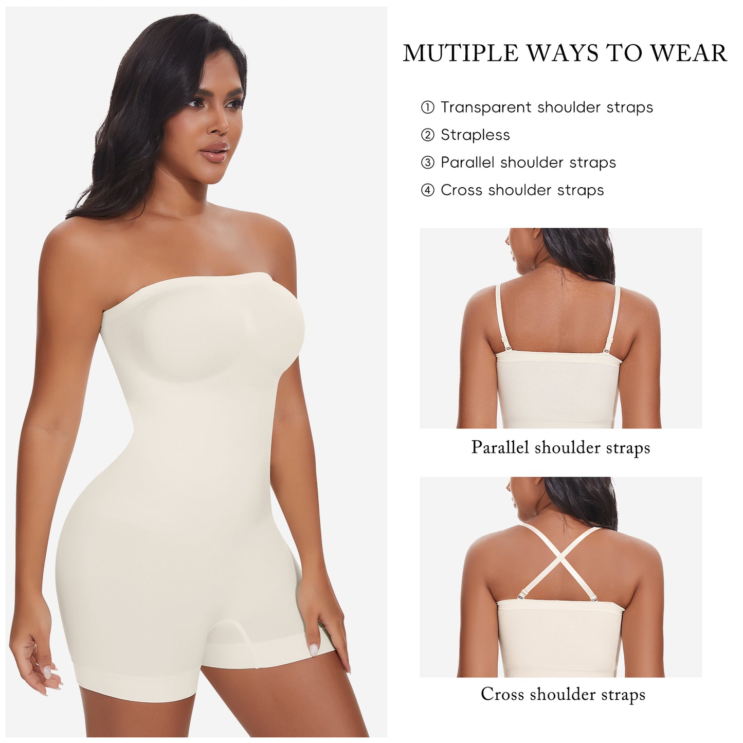 Vaslanda Strapless Shapewear for Women Seamless Tummy Control Bodysuit with Removable Straps