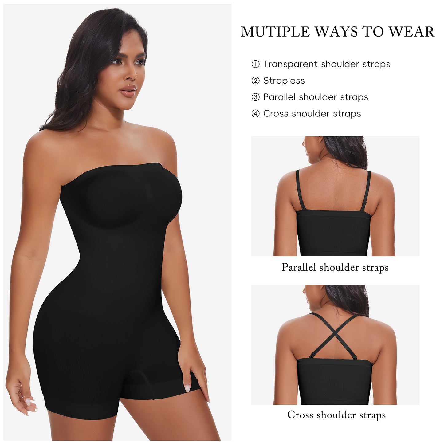 Vaslanda Strapless Shapewear for Women Seamless Tummy Control Bodysuit with Removable Straps