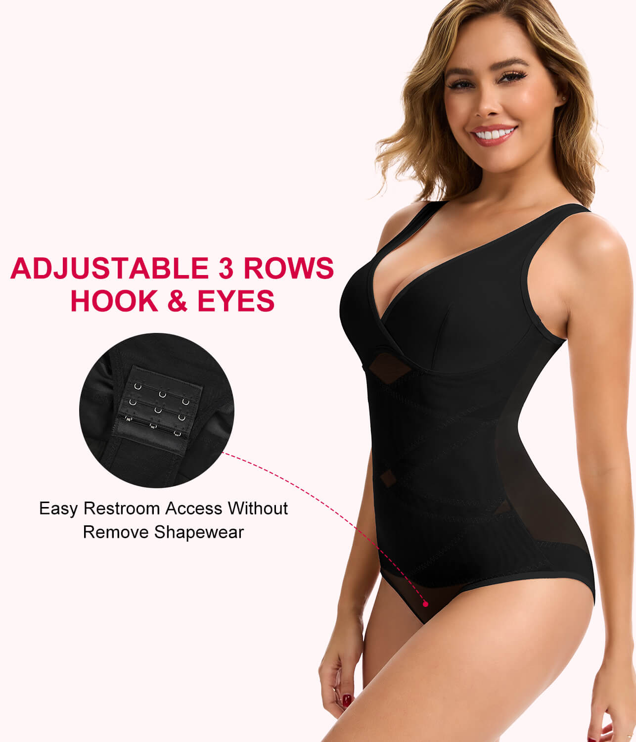 Vaslanda Shapewear Bodysuits for Women Tummy Control Faja Body Shaper Waist Trainer V Neck Body Suit with Built in Bra