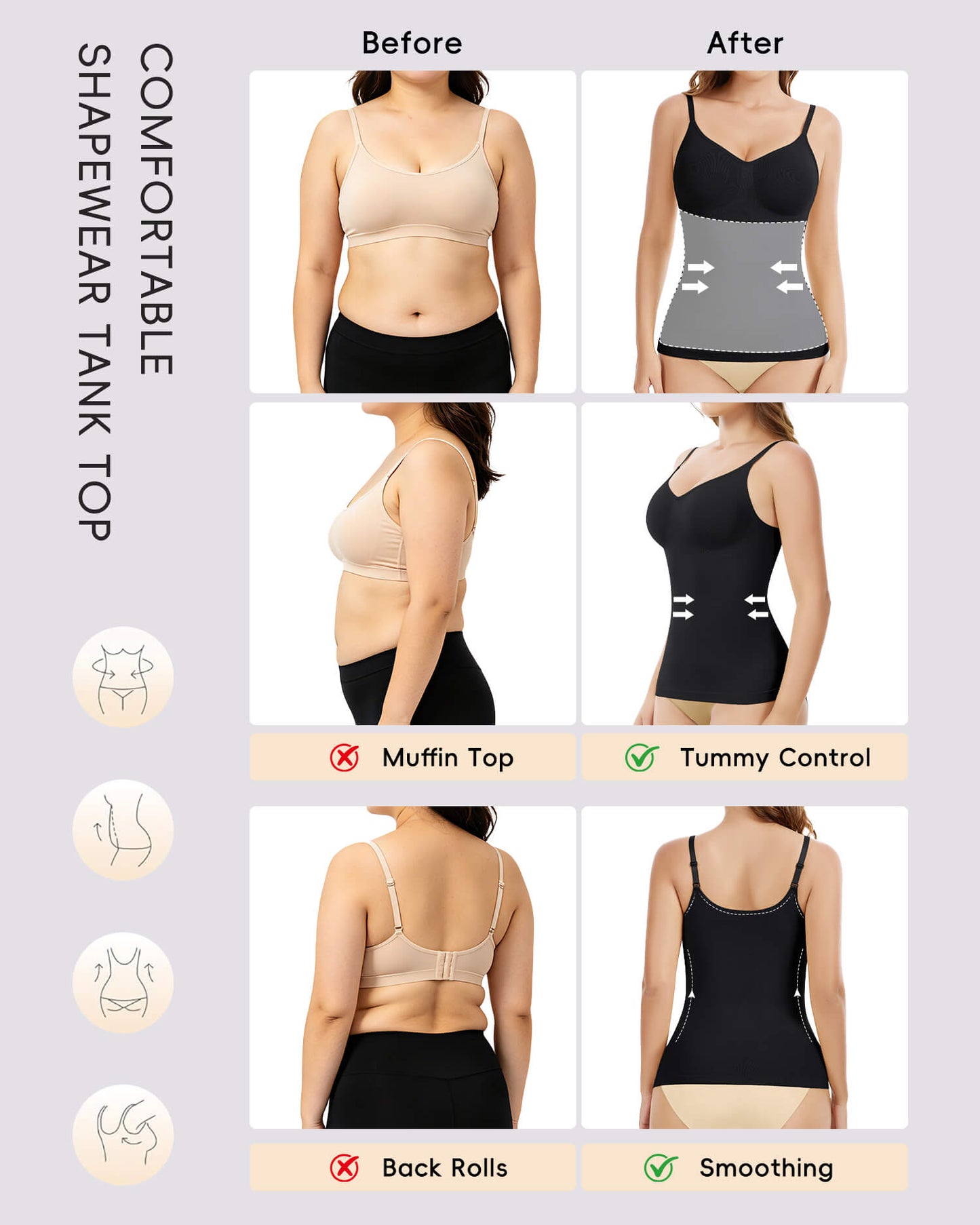 MANIFIQUE Shapewear Cami for Women - Waist Shaping Top, Seamless Compression V Neck Camisole