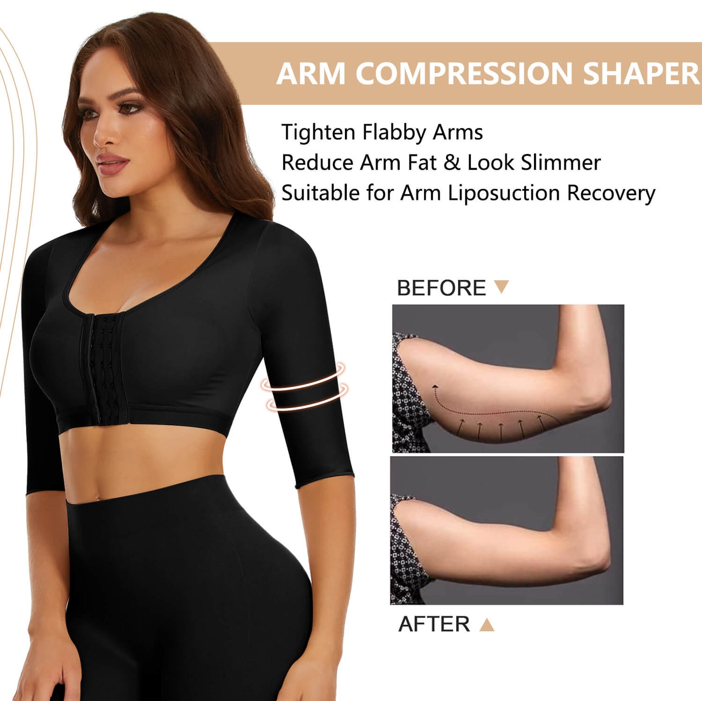MANIFIQUE 2 Pack Arm Shaper for Women Post Surgery Arm Lipo Compression Sleeves Slimming Arm Faja Front Closure Shapewear Bra