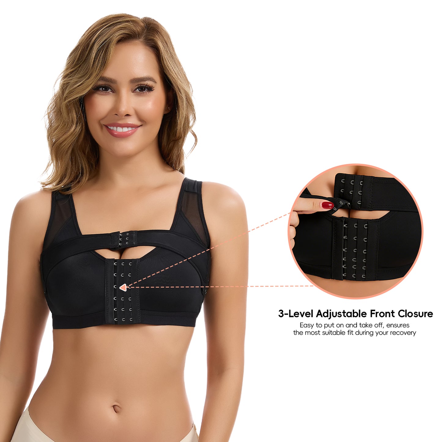 Vaslanda Mastectomy Bras for Women Front Closure Post Surgery Compression Bras Breast Augmentation Mastectomy Bra