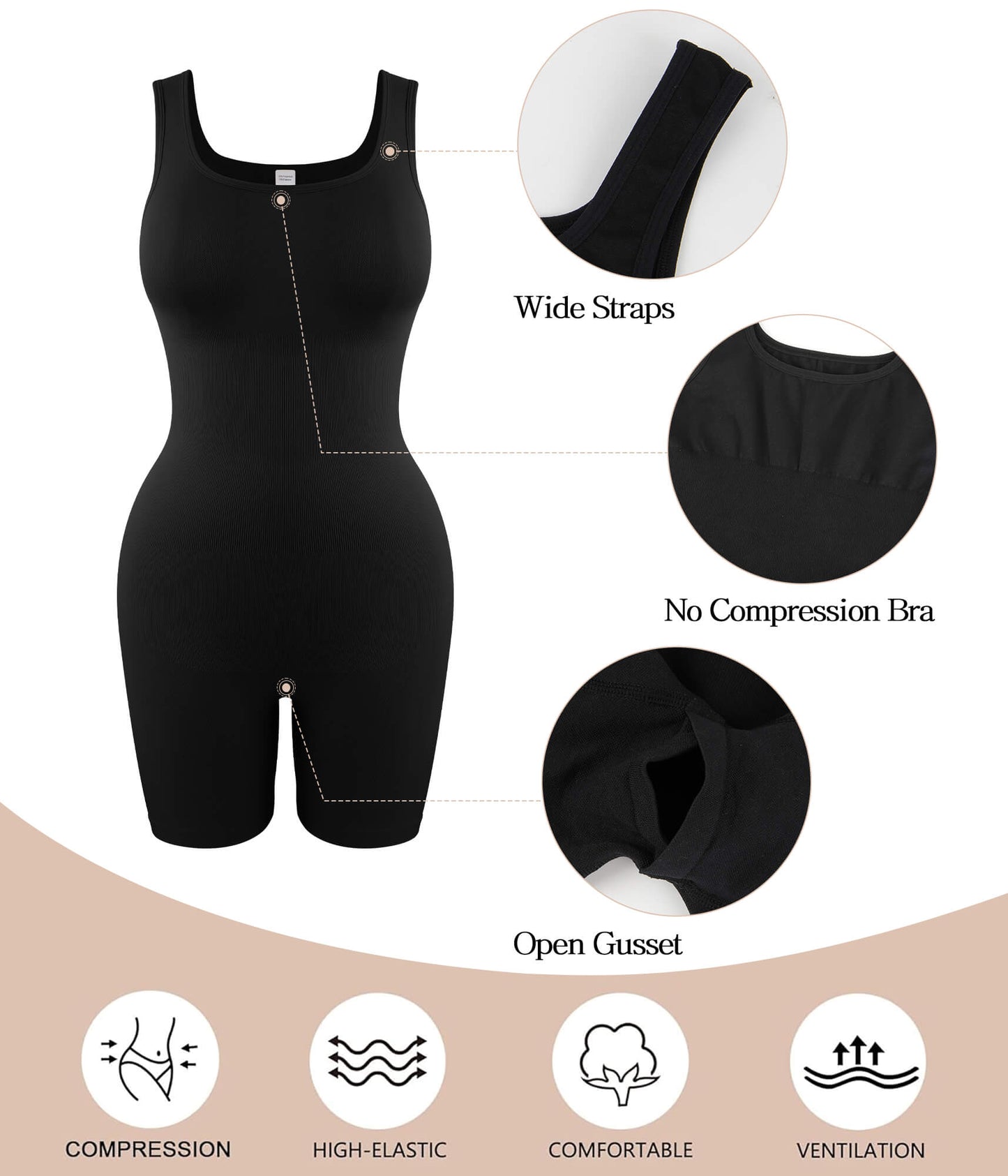 MANIFIQUE Women's Shaping Mid-Thigh Bodysuit Tummy Control Shapewear Body Shaper