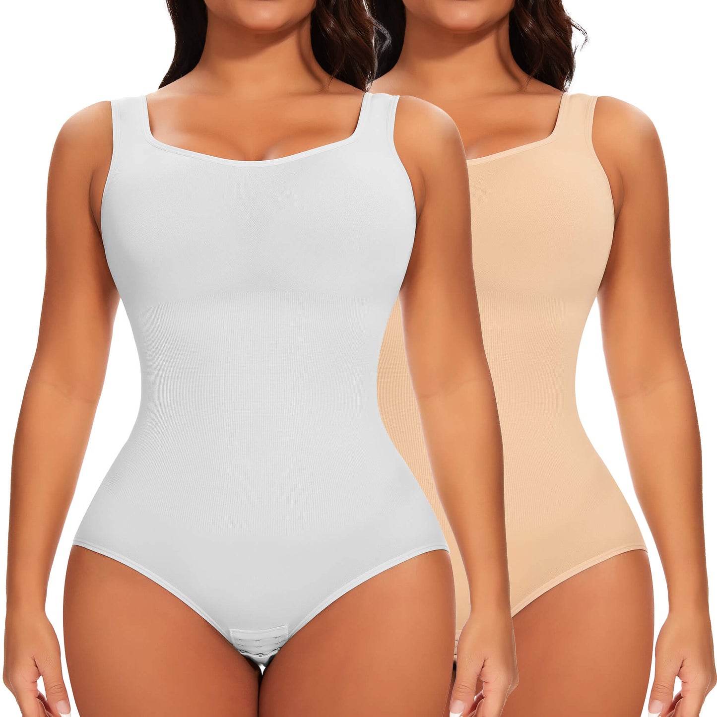 MANIFIQUE 2 Piece Shapewear Bodysuit for Women Tummy Control Slim Fit Sleeveless Round Neck Body Suit