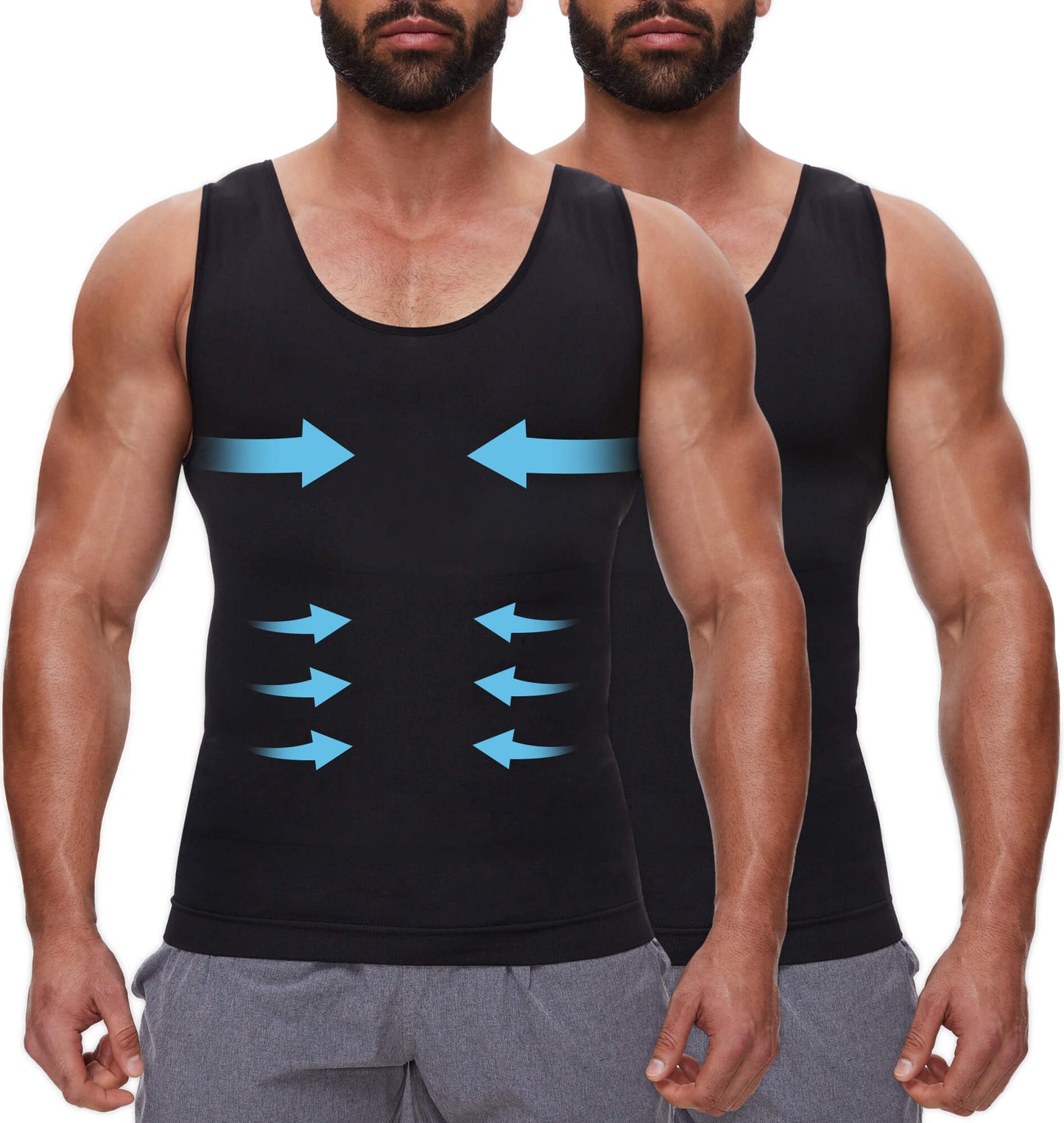 MANIFIQUE 2 Packs Gynecomastia Compression Shirts for Men - Sleeveless Slimming Undershirts Tummy Control and Body Shaper Tank Top