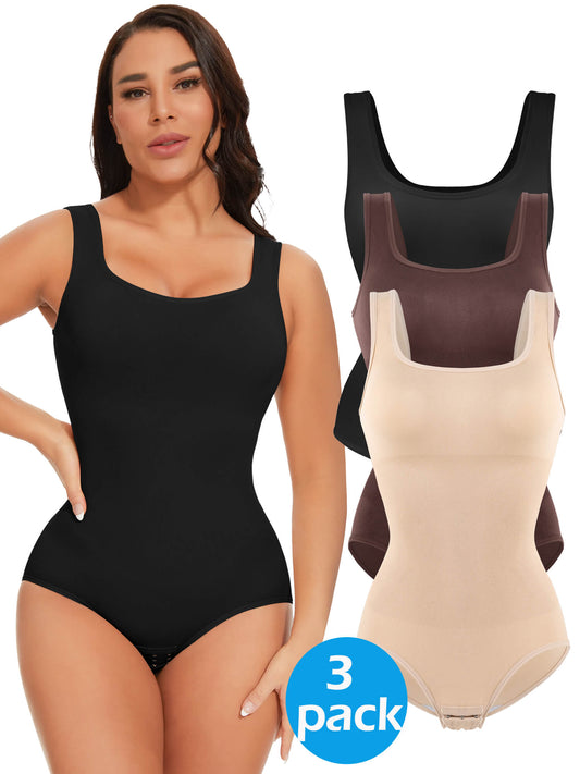 MANIFIQUE 3 Packs Shapewear Bodysuit for Women Tummy Control Slimming Body Shaper Tank Tops