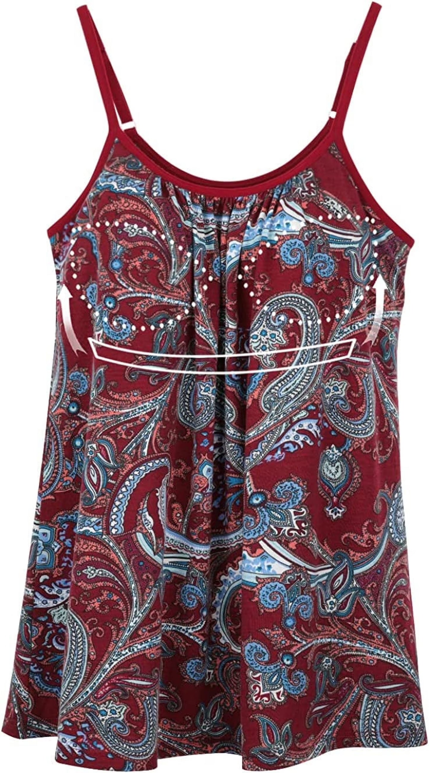 COMFREE Women's Camisole with Built in Bra Plus Size Tank Top Cami Flowy Casual Tops with Adjustable Strap (S-4XL)