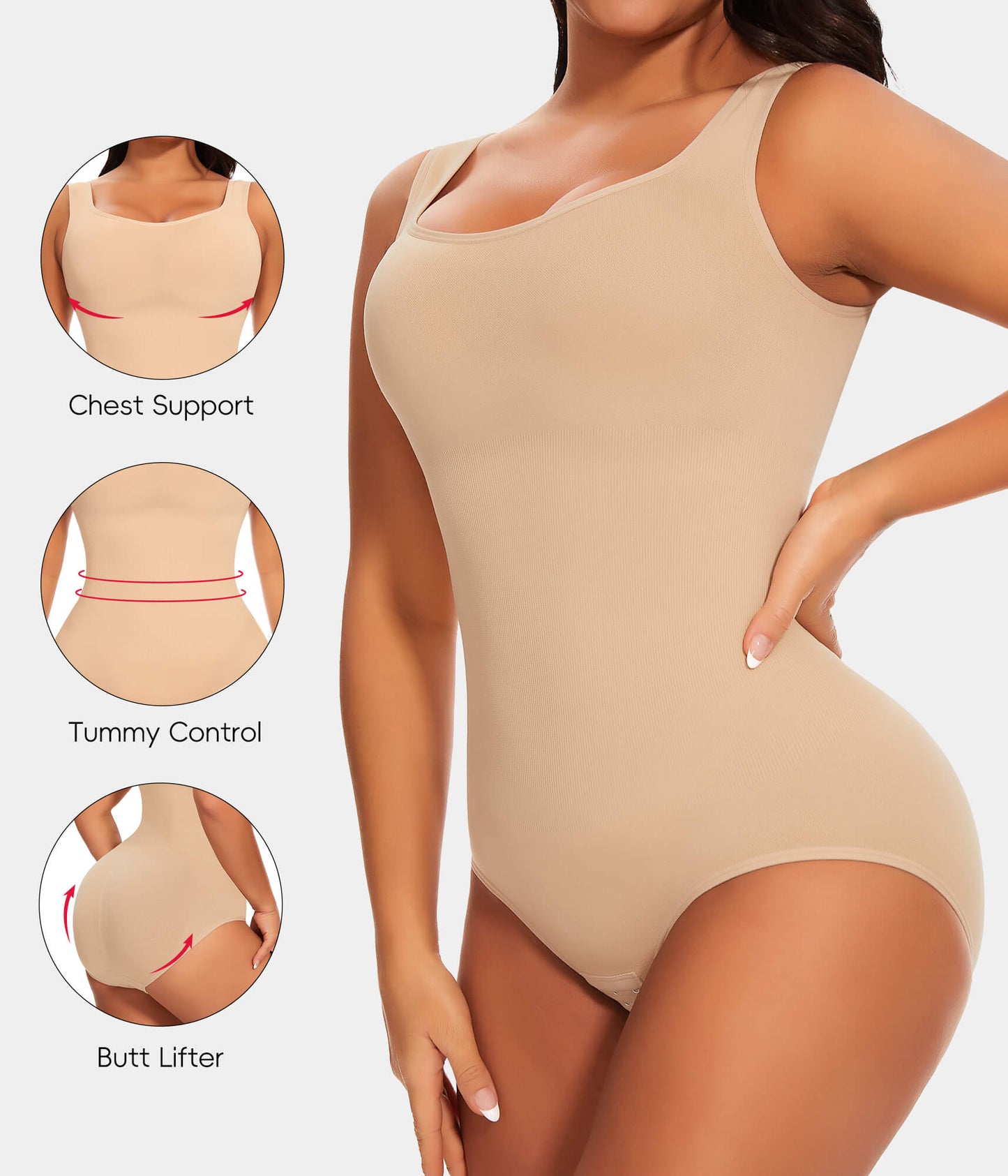 MANIFIQUE 2 Piece Shapewear Bodysuit for Women Tummy Control Slim Fit Sleeveless Round Neck Body Suit