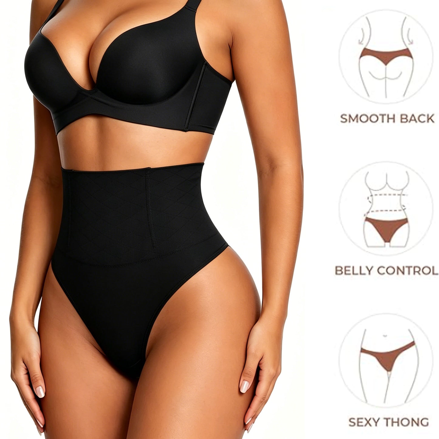 Vaslanda 2-Pack Thong Shapewear Tummy Control Underwear for Women Seamless Body Shaper Panties
