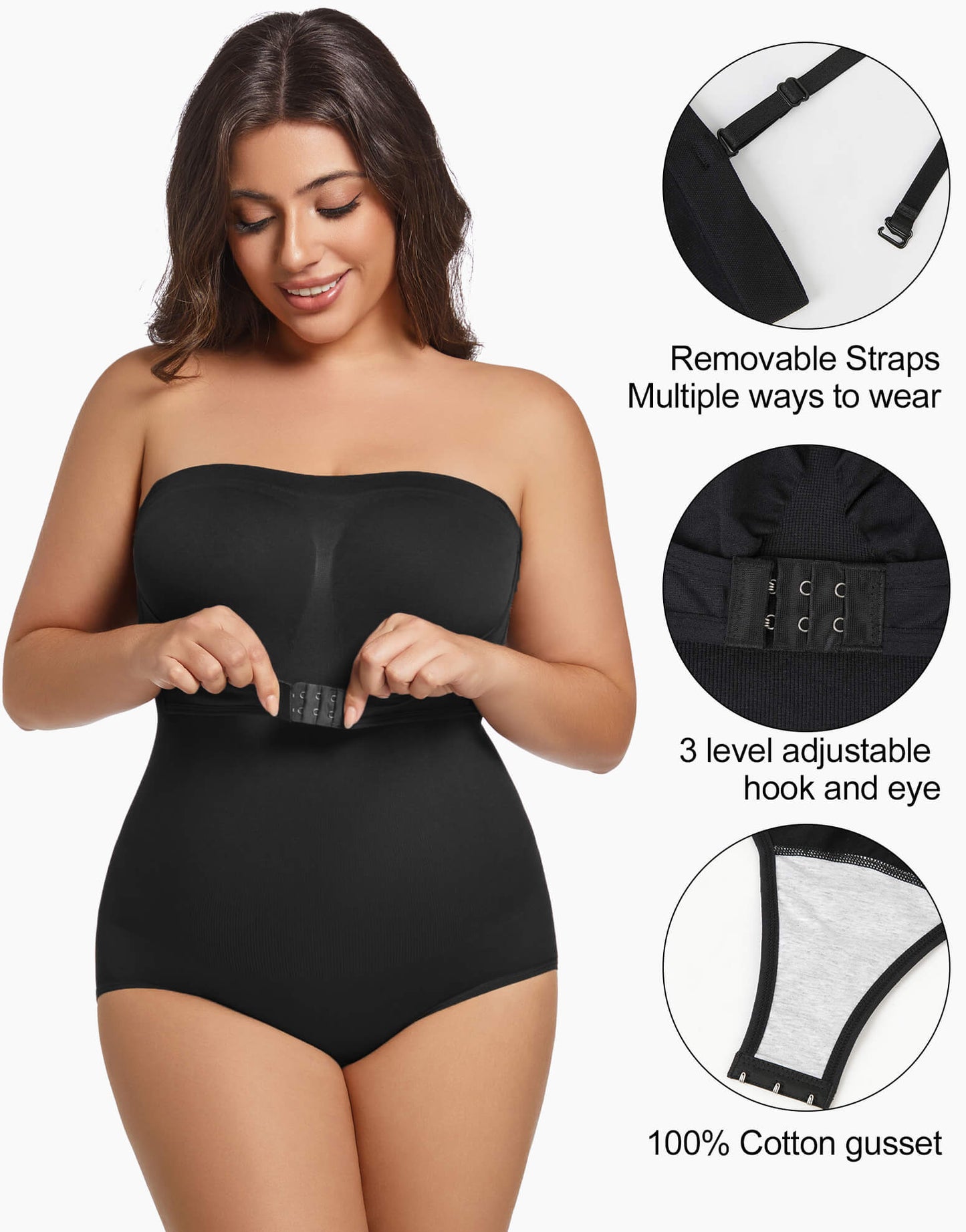 MANIFIQUE Plus Size Strapless Bodysuit for Women Tummy Control Shapewear Seamless Faja Body Shaper with Removable Straps