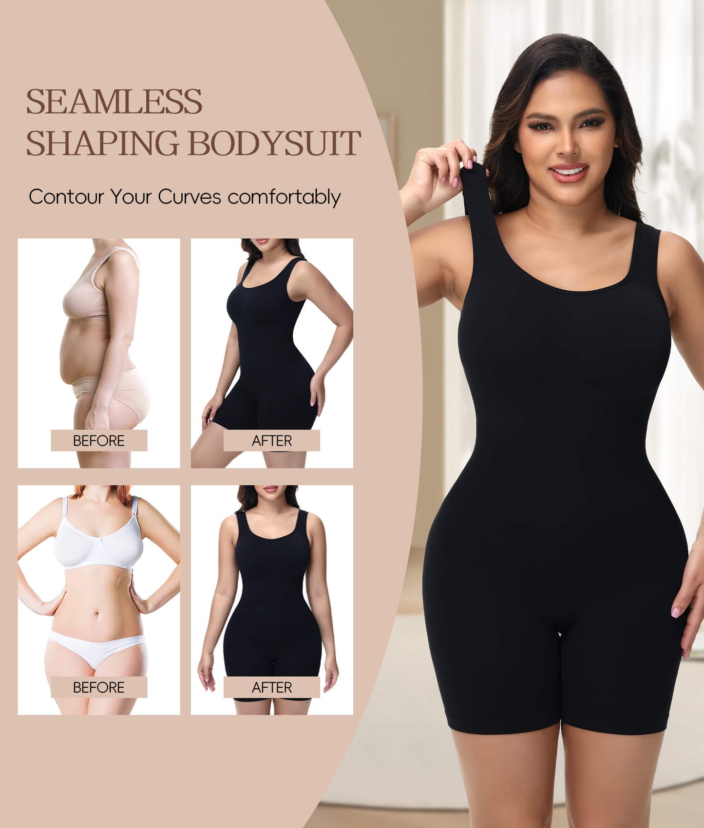 MANIFIQUE Women's Shaping Mid-Thigh Bodysuit Tummy Control Shapewear Body Shaper