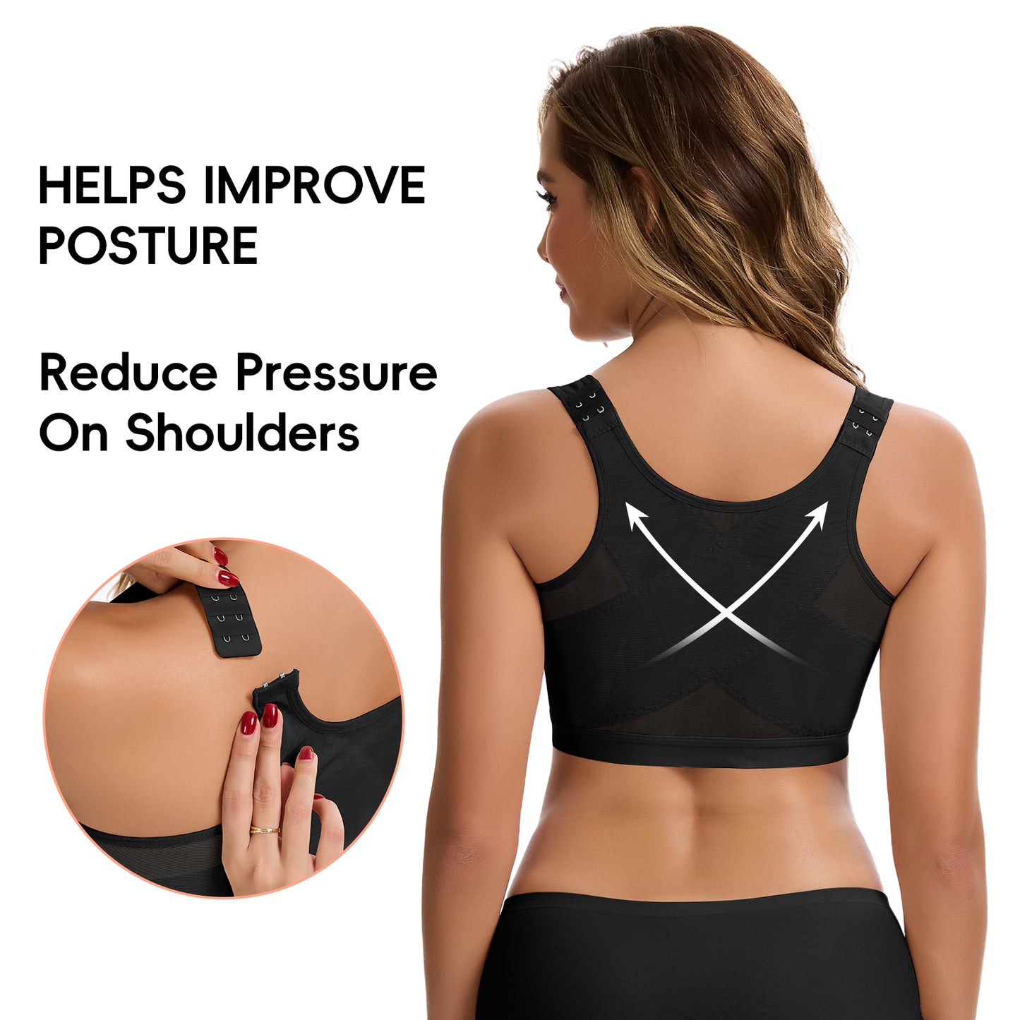 Vaslanda Front Closure Compression Bra for Women Post Surgery Recovery Support Bra with Adjustable Straps Breast Augmentation Mastectomy Bra