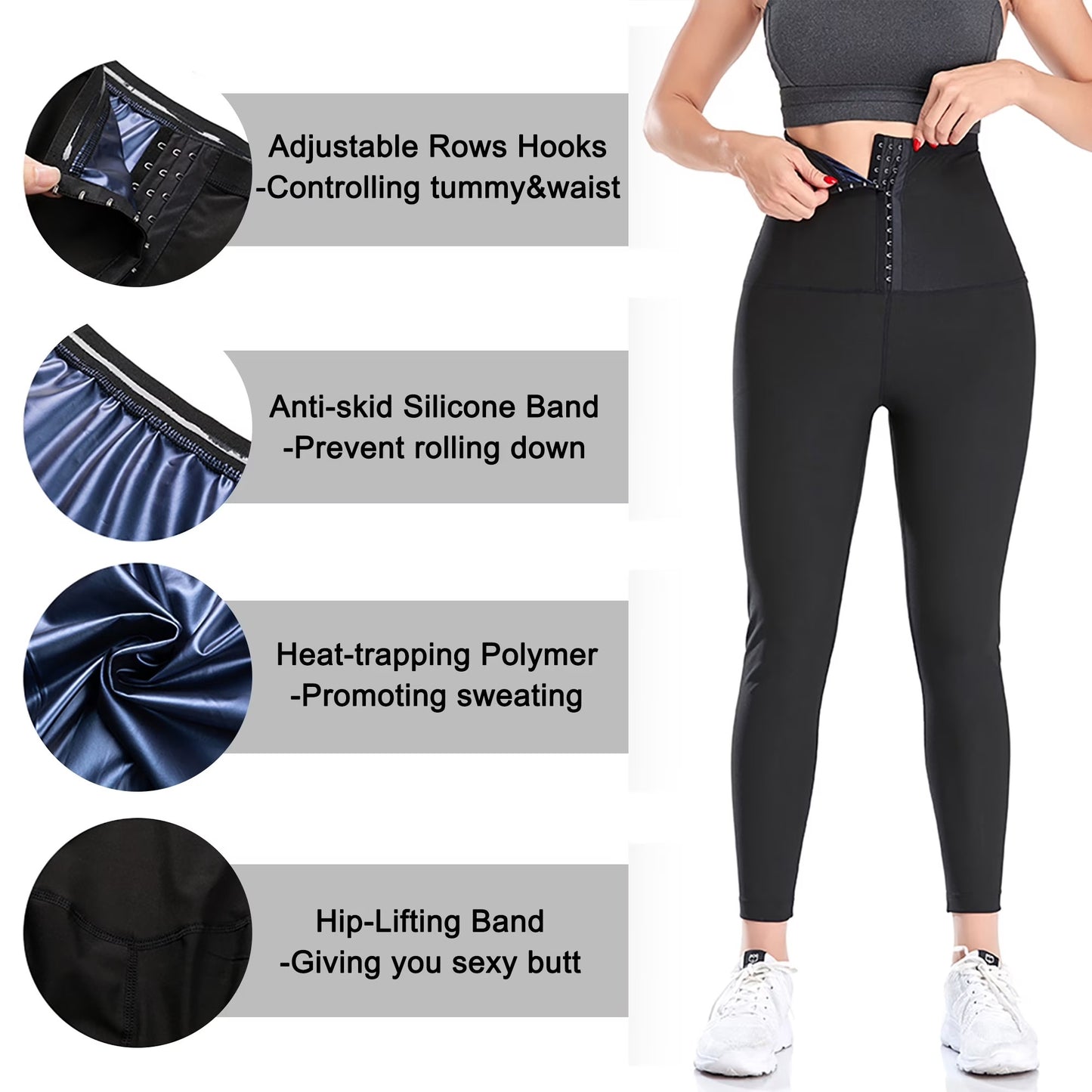 COMFREE Sauna Sweat Suit for Women High Waist Compression Leggings Waist Trainer Body Shaper Sauna Suit