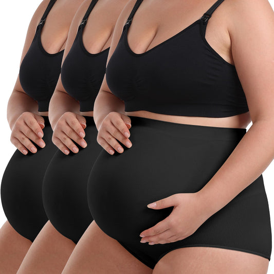COMFREE 3 Pack Women's Maternity High Waist Underwear Pregnancy Soft Belly Support Panties Over Bump