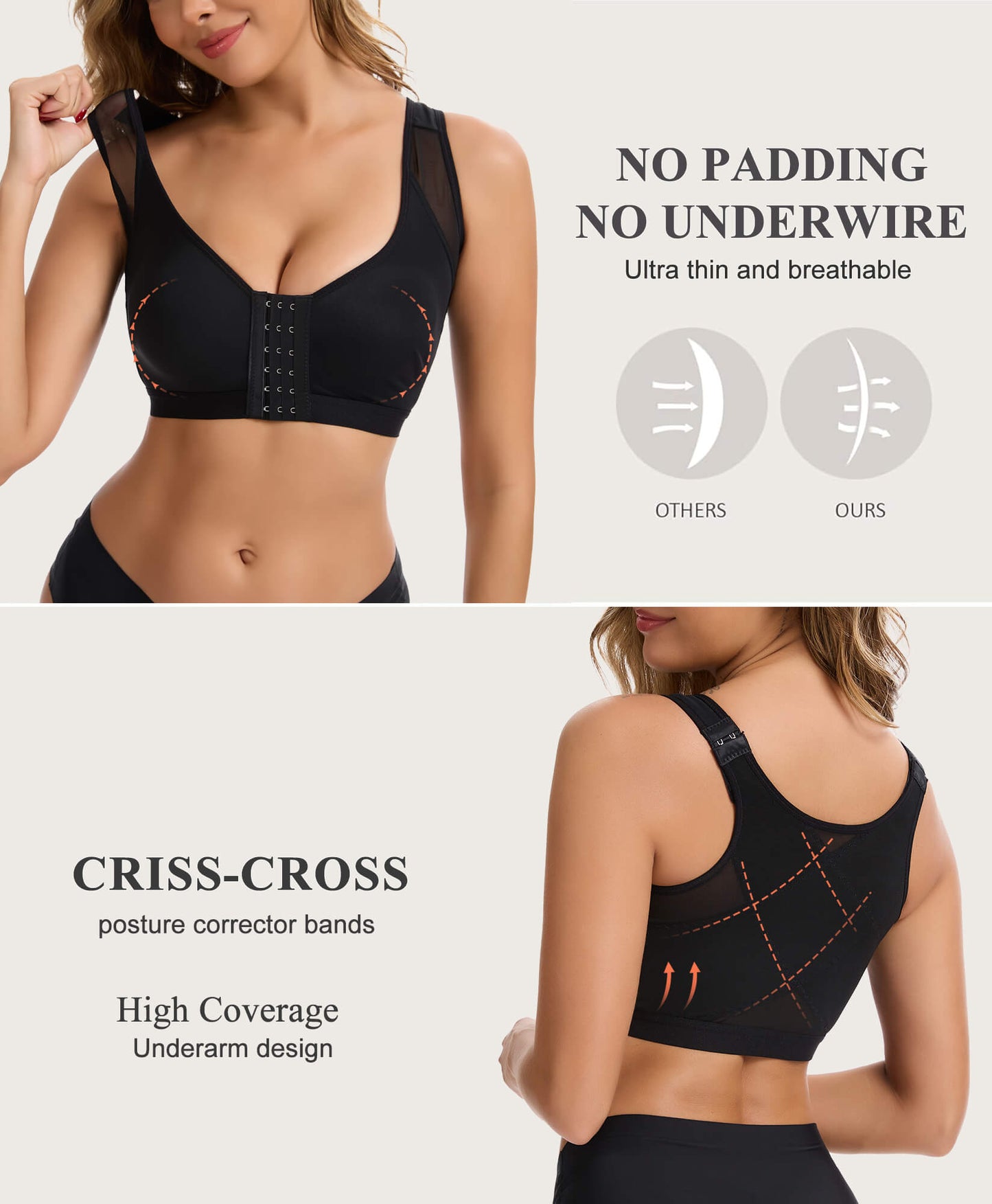 MANIFIQUE Posture Corrector Bra for Women Front Closure Bra Full Coverage Non Padded Wirefree