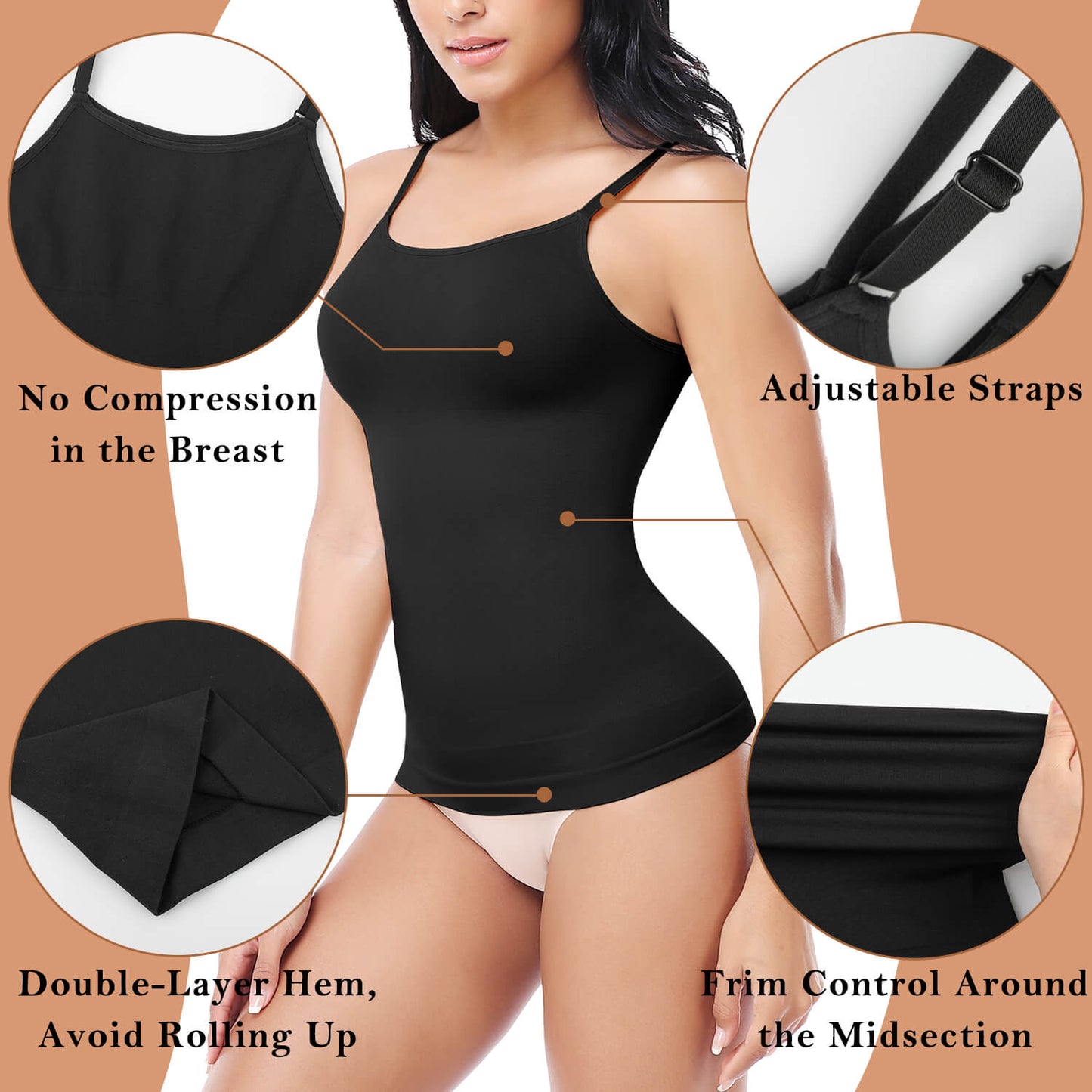 MANIFIQUE 2 Pack Compression Tank Cami - Tummy and Waist Control Body Shapewear Camisole for Women