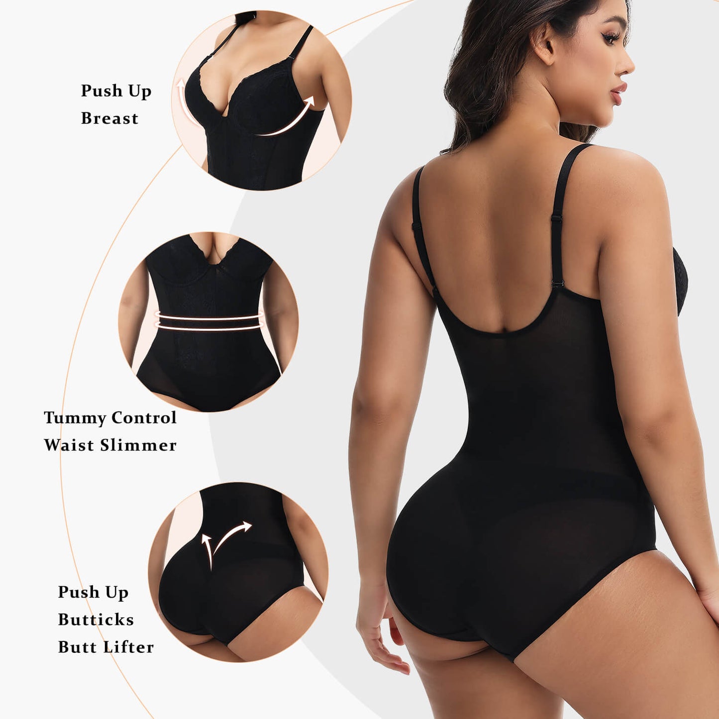 MANIFIQUE Corset Bodysuit Built in Bra - V Neck Bodysuits for Women Tummy Control Shapewear