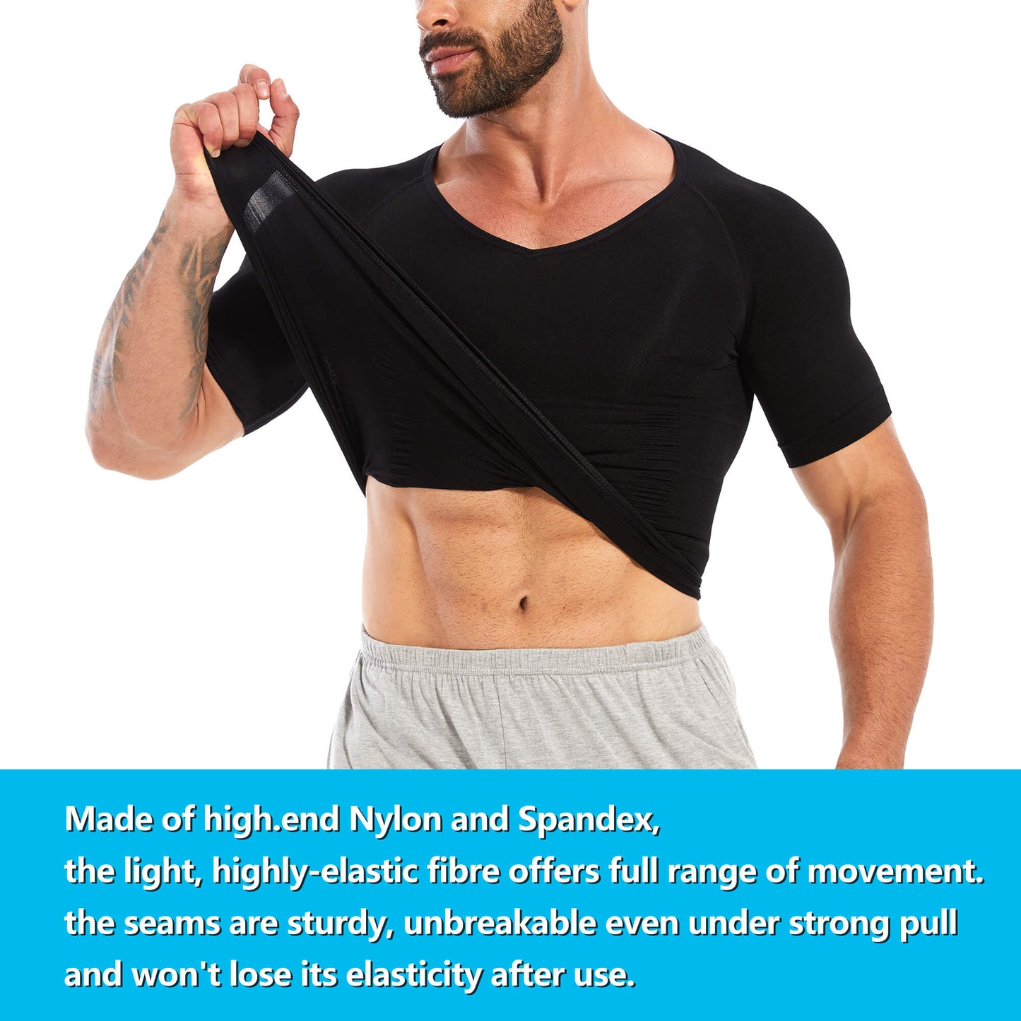 MANIFIQUE Gynecomastia Compression Shirts for Men, Shapewear Slimming Body Shaper Undershirt, V-Neck Baselayer T-Shirt Workout