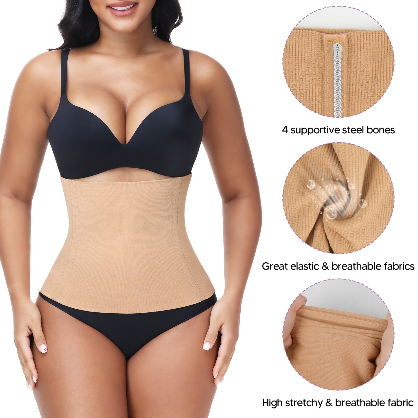 Vaslanda Waist Trainer for Women Tummy Control Postpartum Underbust Seamless Firm Shaping Waist Trainer
