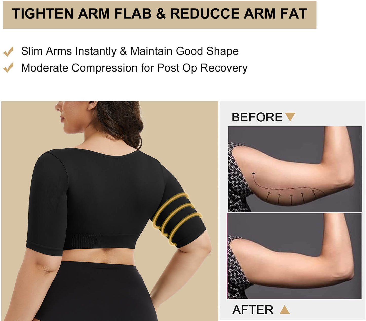 MANIFIQUE Women's Plus Size Shapewear Tops Post Surgery Compression Sleeve for Arm Shaper