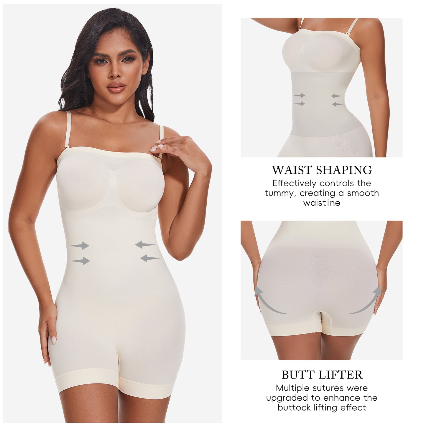 Vaslanda Strapless Shapewear for Women Seamless Tummy Control Bodysuit with Removable Straps