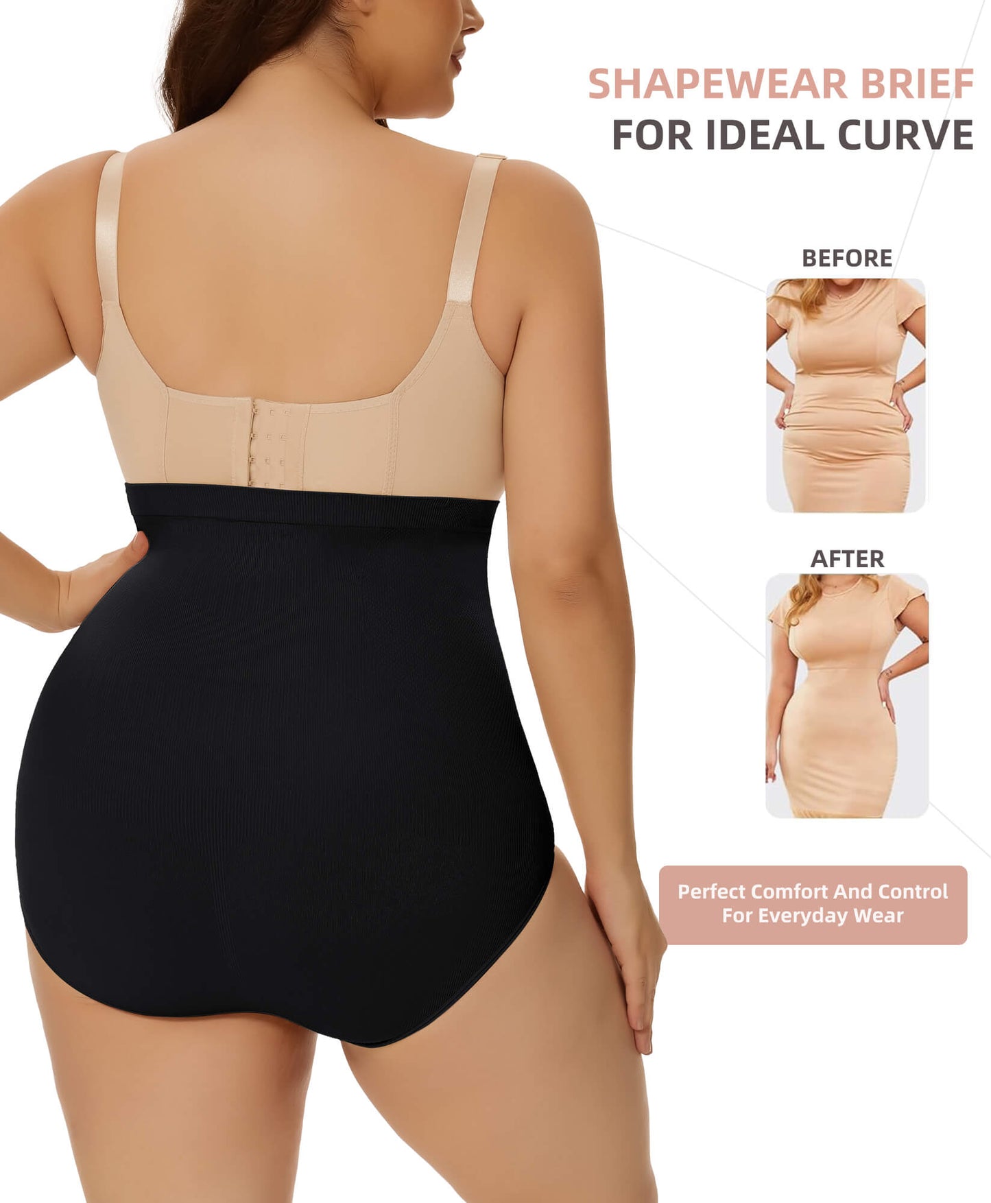 MANIFIQUE Plus Size Body Shaper Tummy Control Panty - Shapewear for Women, Black+Beige, 2-Pack