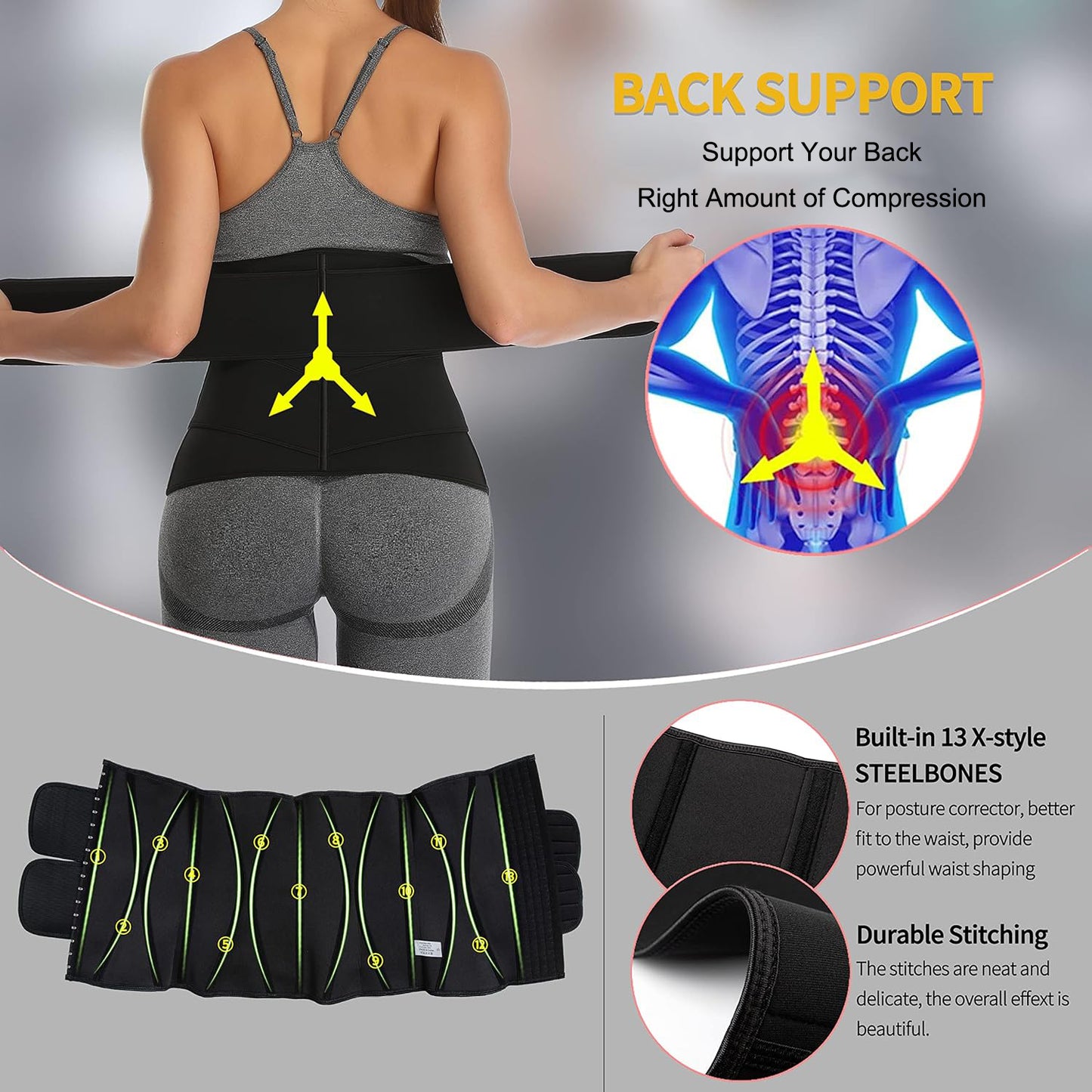 MANIFIQUE Waist Trainer for Women Shapewear Tummy Control Neoprene Workout 2 Belt With Hook 13 Steel Bones for Postpartum Gym