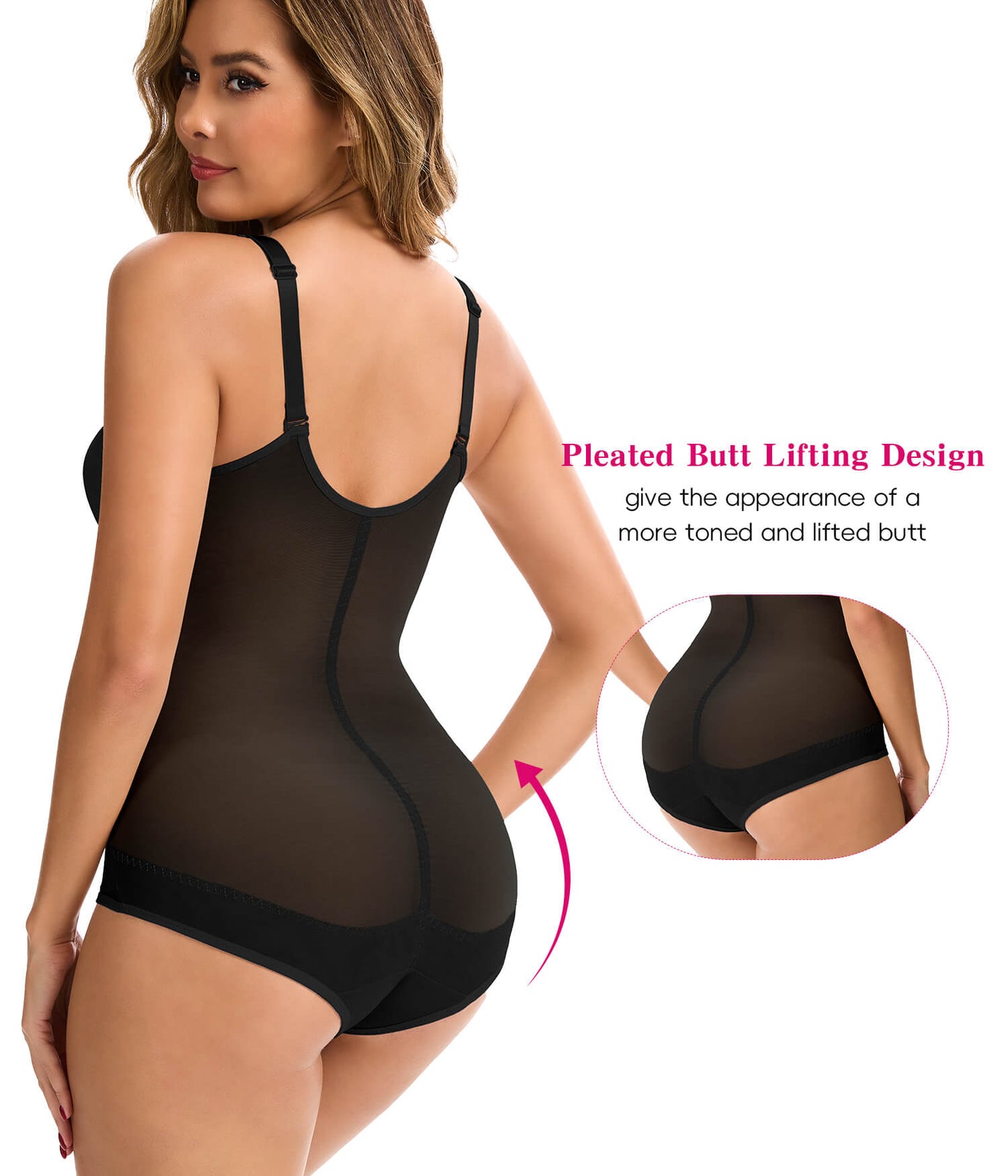 MANIFIQUE Shapewear for Women Tummy Control Bodysuit Faja Body Shaper Waist Trainer V Neck Body Suit with Built in Bra