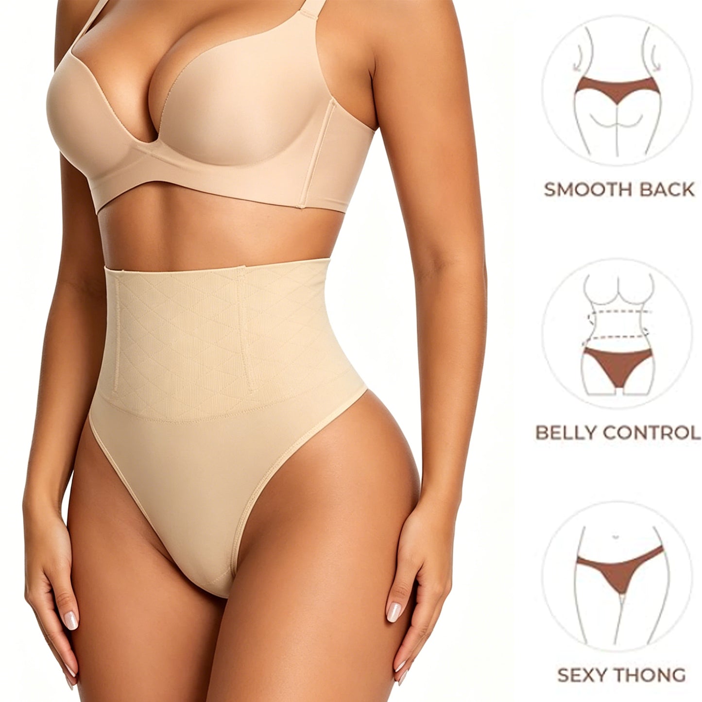 Vaslanda 2-Pack Thong Shapewear Tummy Control Underwear for Women Seamless Body Shaper Panties