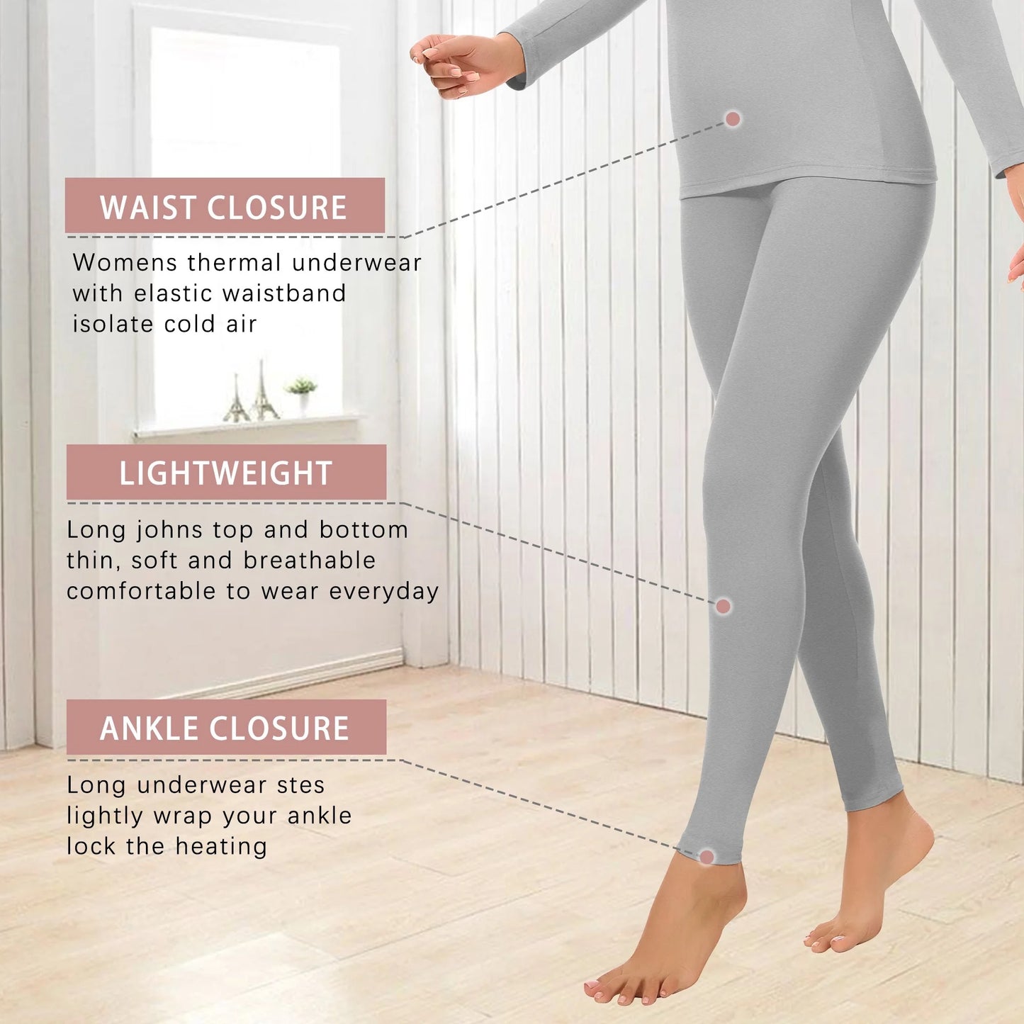 COMFREE Thermal Underwear for Women, Ultra Soft Long Johns Set Base Layer Top and Bottom for Cold Weather