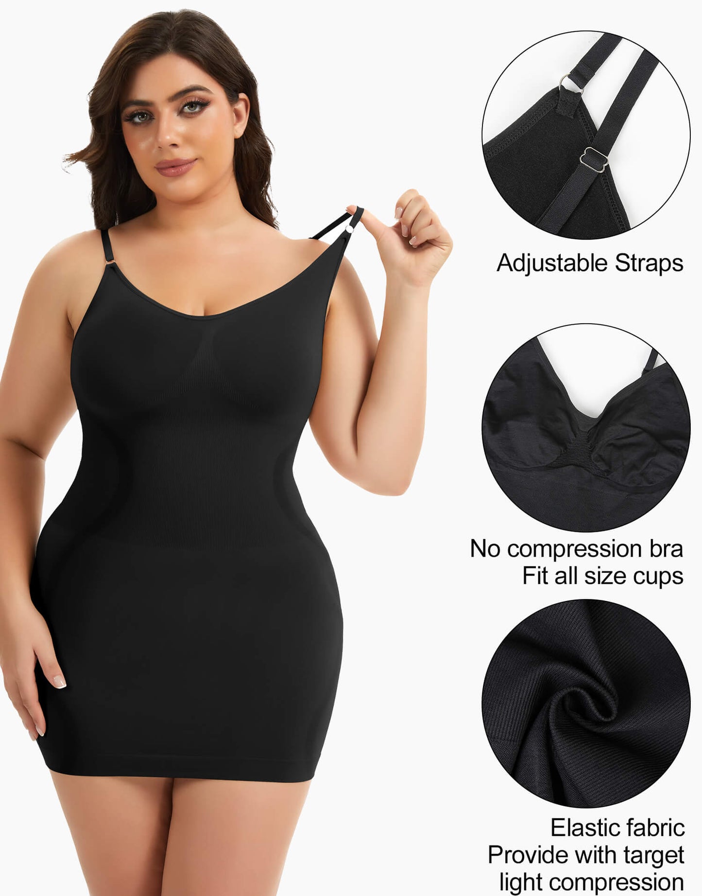 MANIFIQUE Plus Size Shapewear Slip Dress for Women Under Dress Seamless Tummy Control Smoothing V-Neck Cami Dress