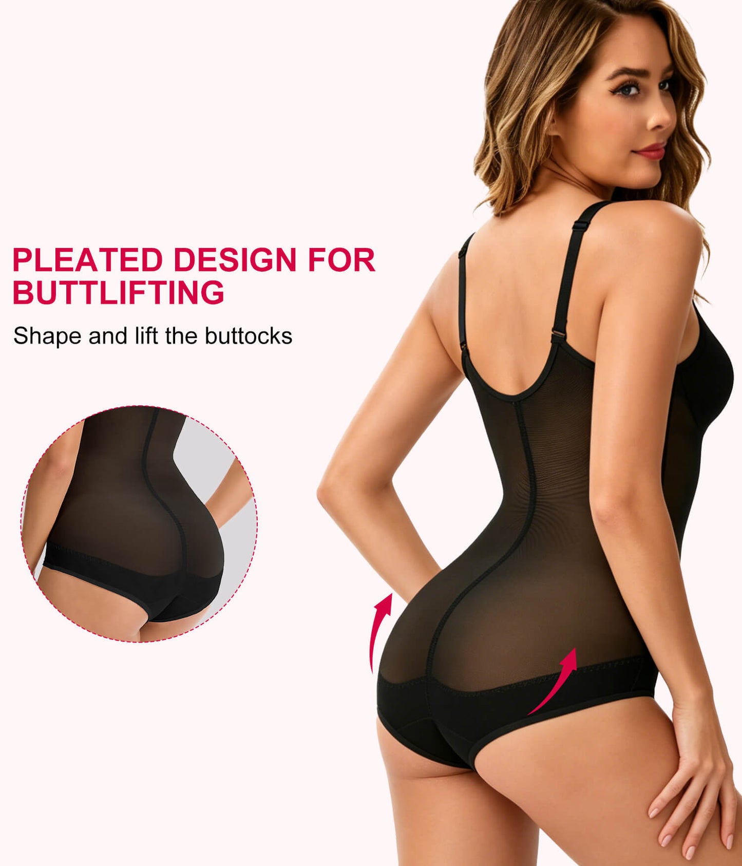 Vaslanda Shapewear Bodysuits for Women Tummy Control Faja Body Shaper Waist Trainer V Neck Body Suit with Built in Bra