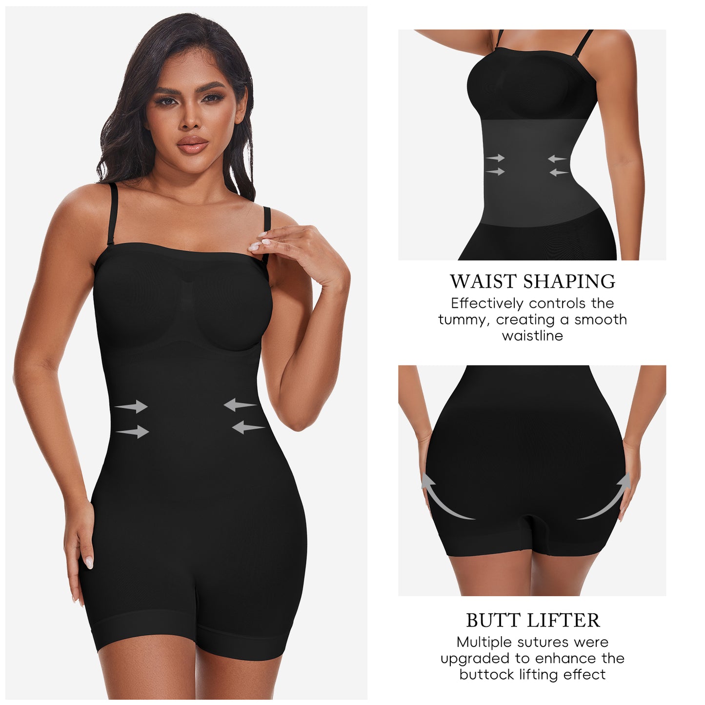 Vaslanda Strapless Shapewear for Women Seamless Tummy Control Bodysuit with Removable Straps