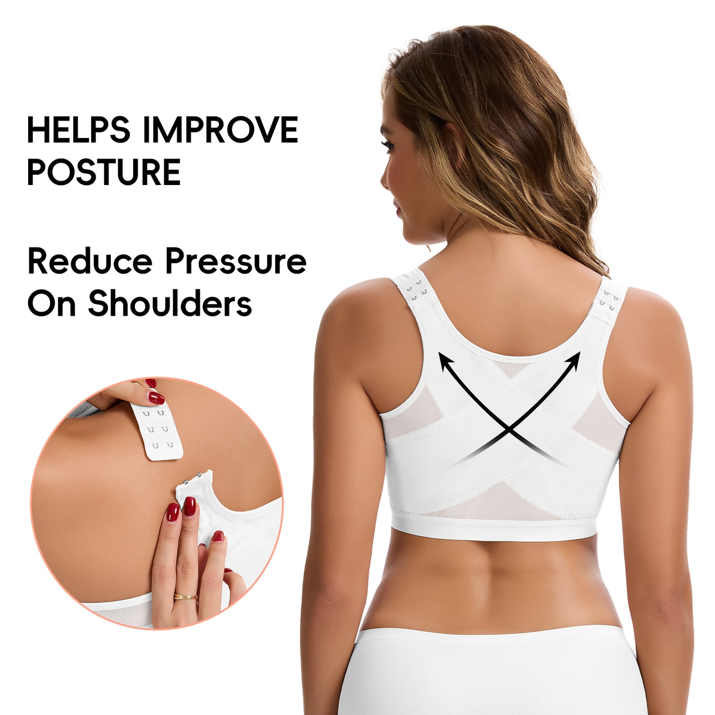 Vaslanda Front Closure Compression Bra for Women Post Surgery Recovery Support Bra with Adjustable Straps Breast Augmentation Mastectomy Bra
