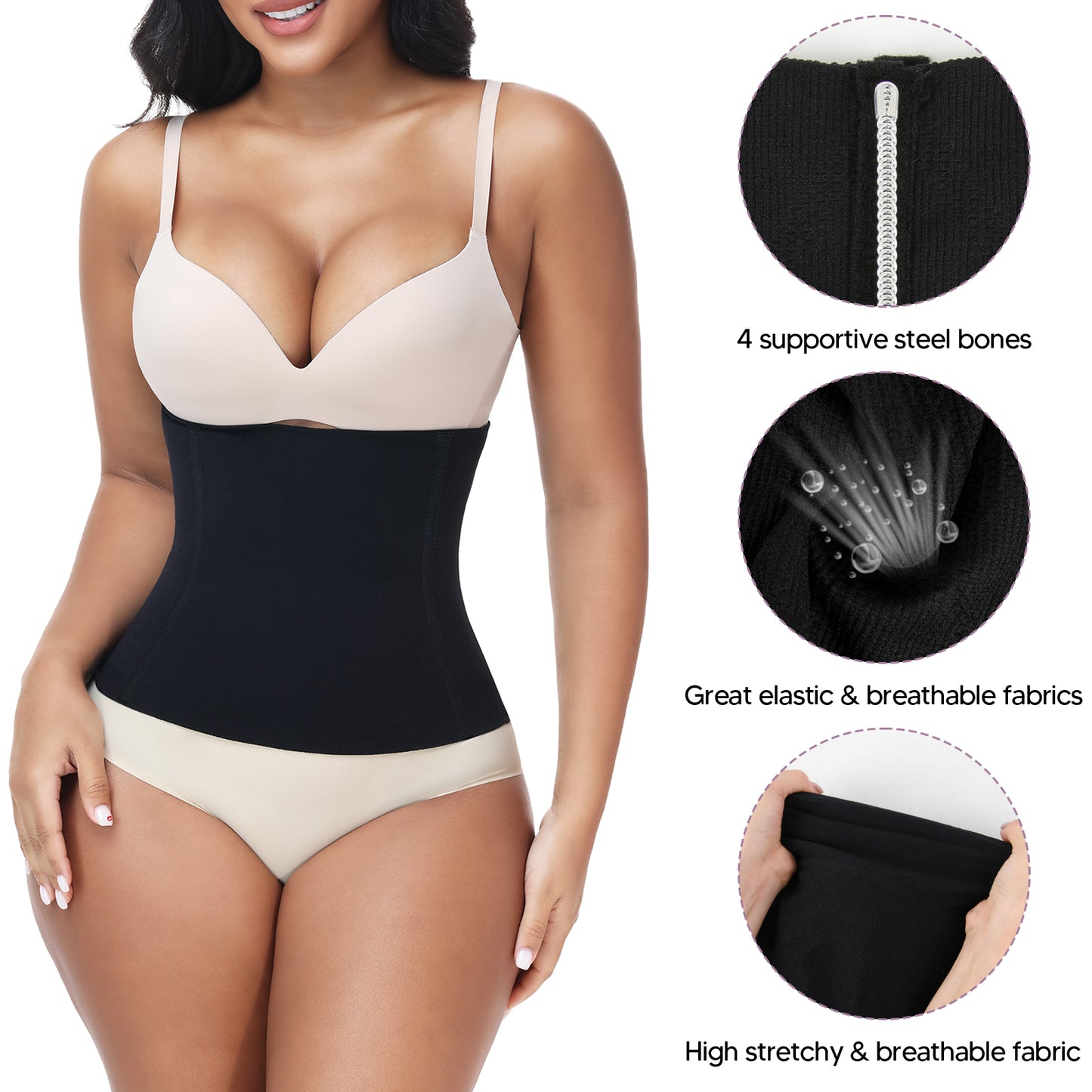 Vaslanda Waist Trainer for Women Tummy Control Postpartum Underbust Seamless Firm Shaping Waist Trainer