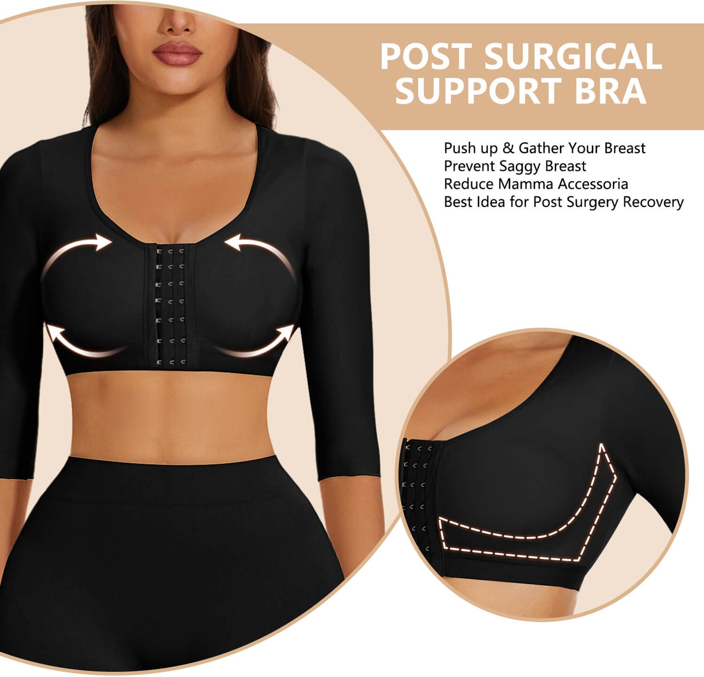 MANIFIQUE 2 Pack Arm Shaper for Women Post Surgery Arm Lipo Compression Sleeves Slimming Arm Faja Front Closure Shapewear Bra