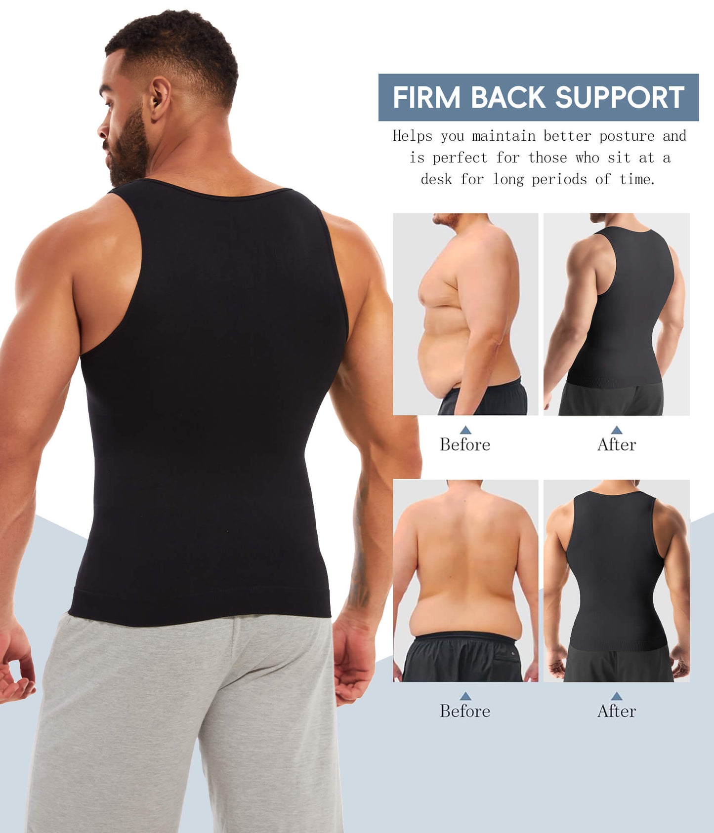 MANIFIQUE 2 Packs Compression Shirts for Men Gynecomastia Tank Tops Body Shaper Vest Slimming Base Layer Belly Control Undershirt