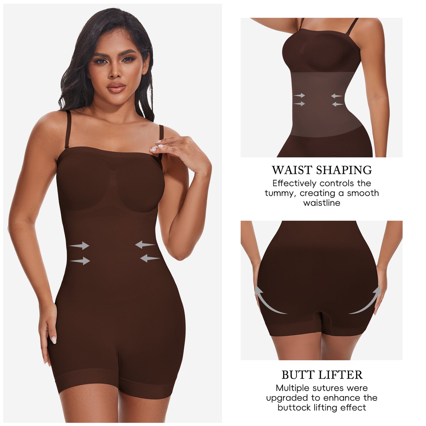 Vaslanda Strapless Shapewear for Women Seamless Tummy Control Bodysuit with Removable Straps