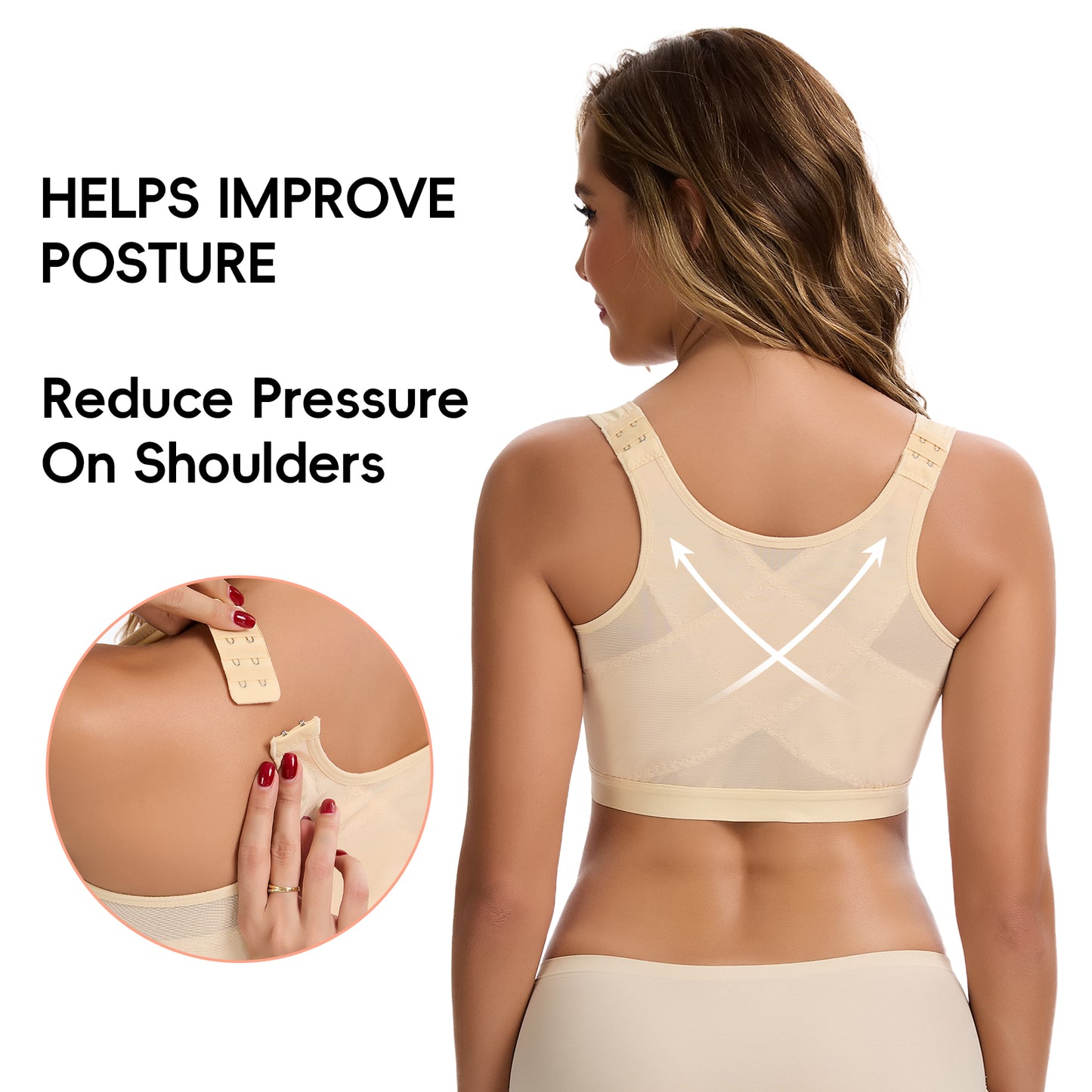 Vaslanda Front Closure Compression Bra for Women Post Surgery Recovery Support Bra with Adjustable Straps Breast Augmentation Mastectomy Bra