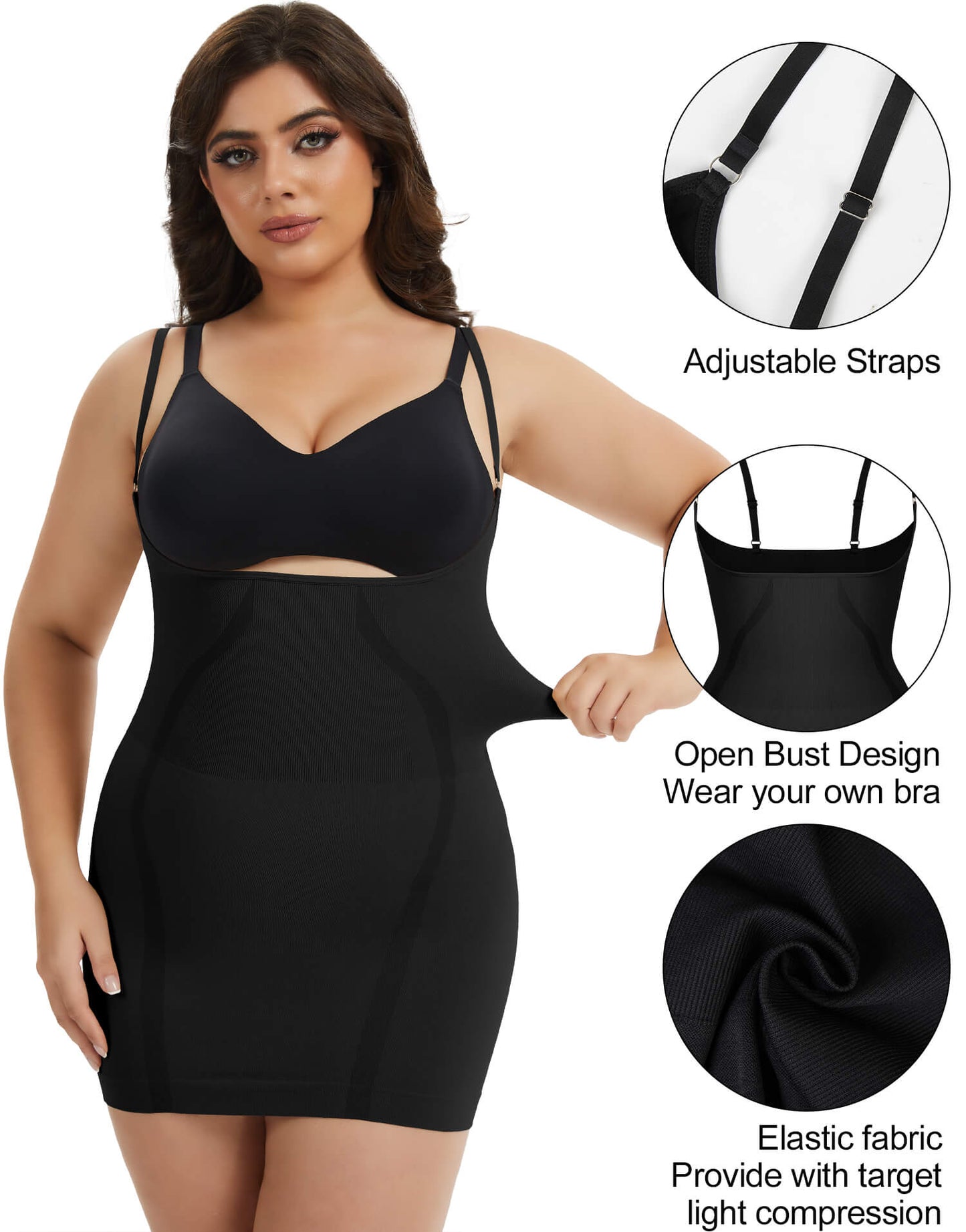MANIFIQUE Plus Size Open Bust Full Slip - Breathable Body Shapewear - Medium Compression - Anti-Slip Construction