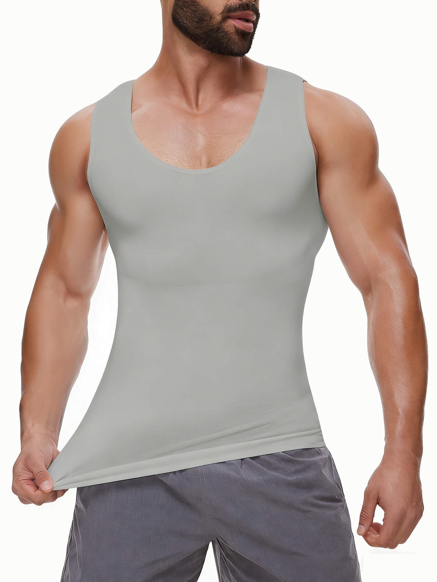 MANIFIQUE 2 Packs Gynecomastia Compression Shirts for Men - Sleeveless Slimming Undershirts Tummy Control and Body Shaper Tank Top