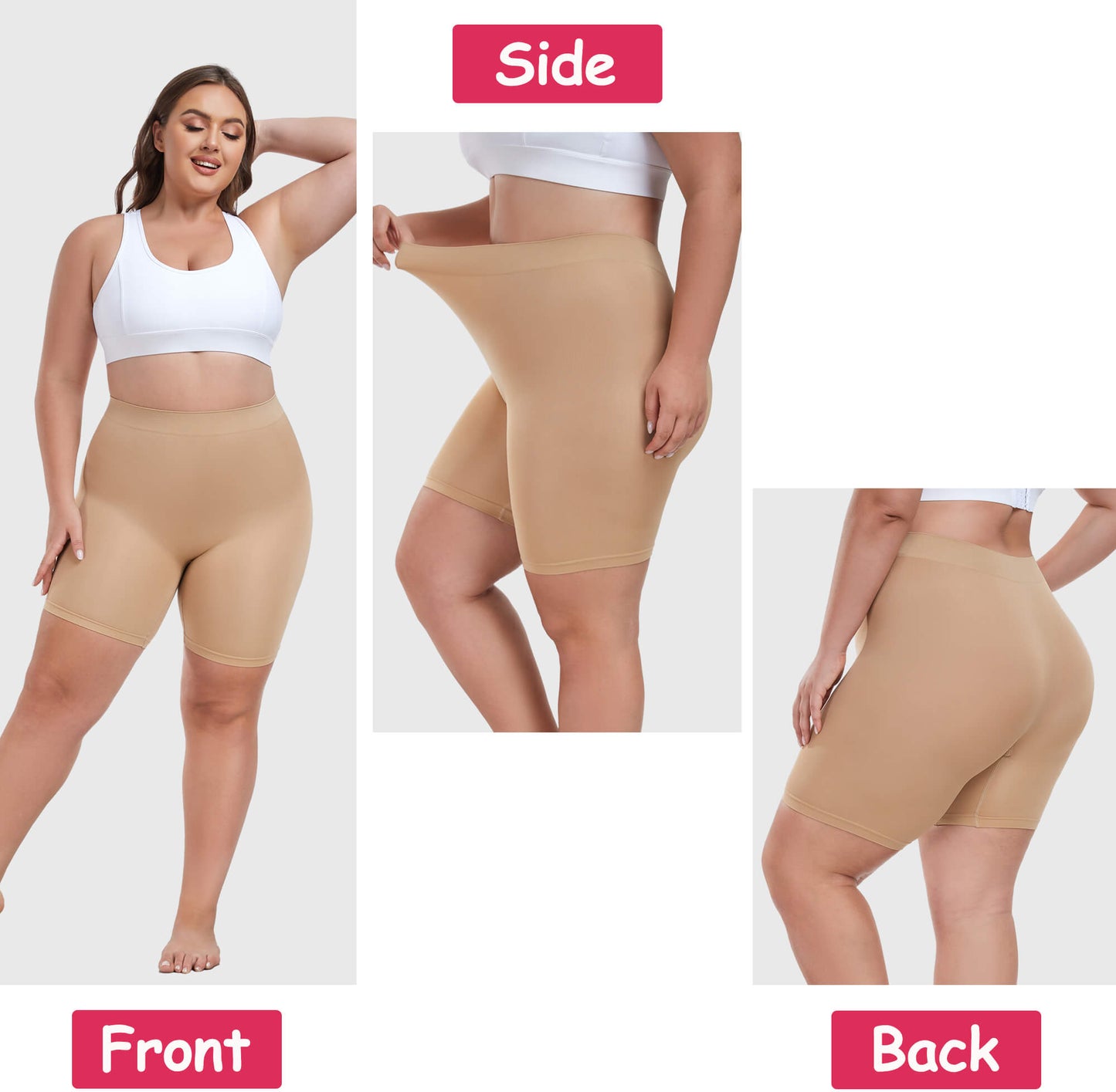 MANIFIQUE 3 Packs Plus Size Slip Shorts for Women Under Dress High Waisted Smoothing Shapewear Shorts
