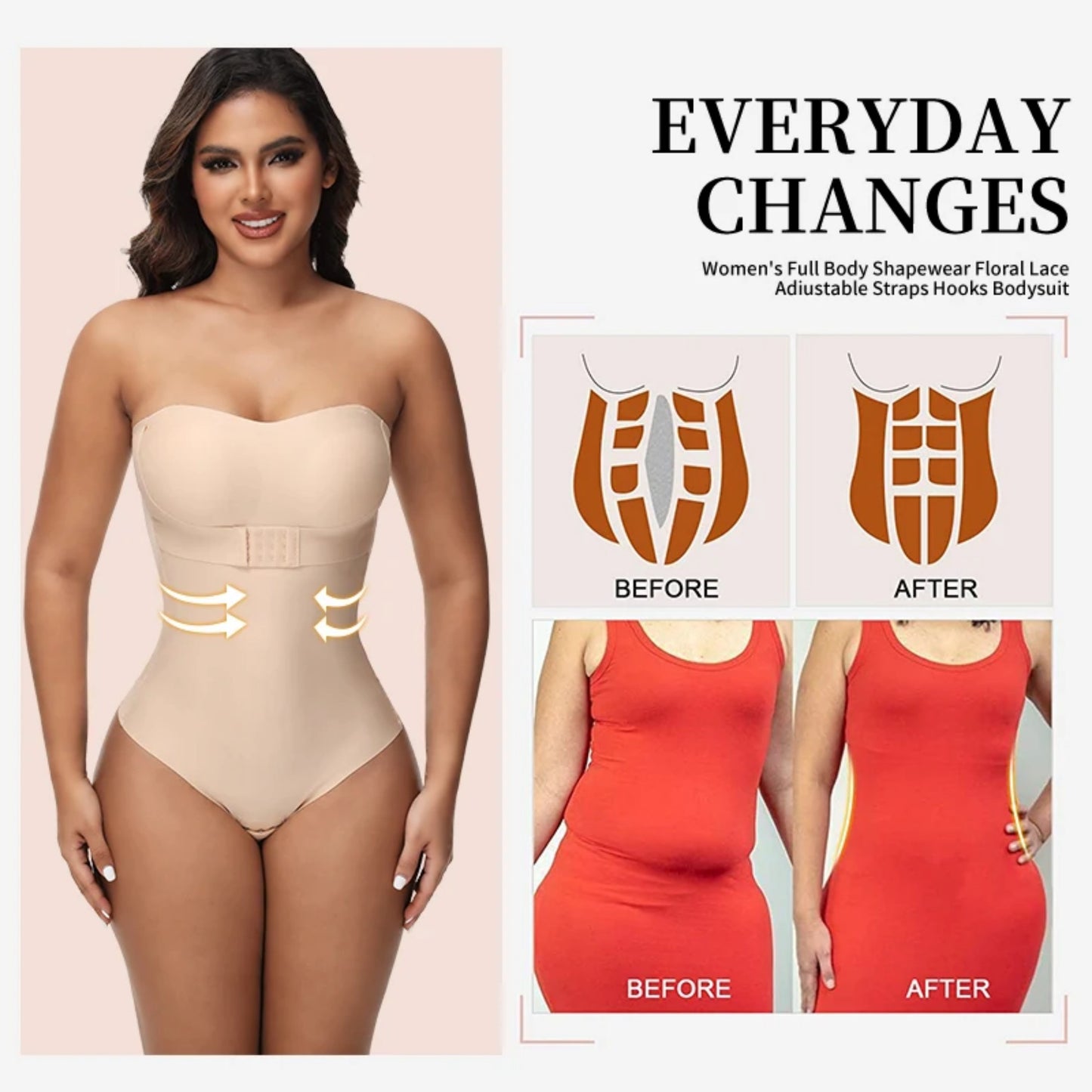 MISS COCOLI Strapless Shapewear Bodysuits for Women with Built in Bra Removable Tummy Control Shapewear Thong Sculpting Body Shaper